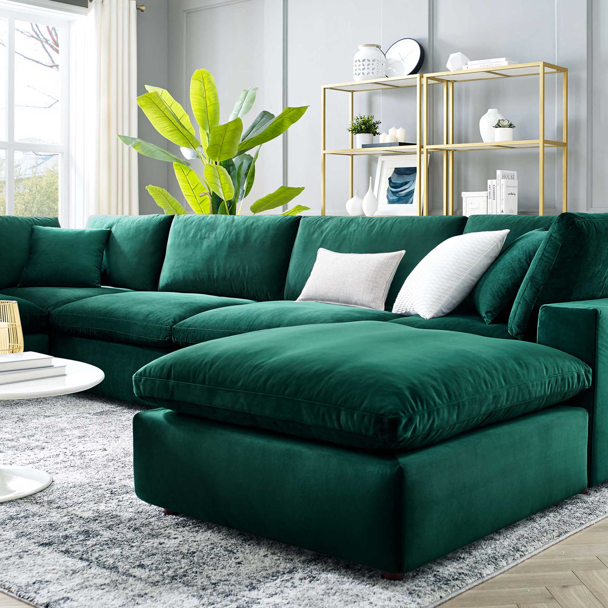 Carmen 7 Piece Modular Velvet Sofa with Ottoman Green - Image 10