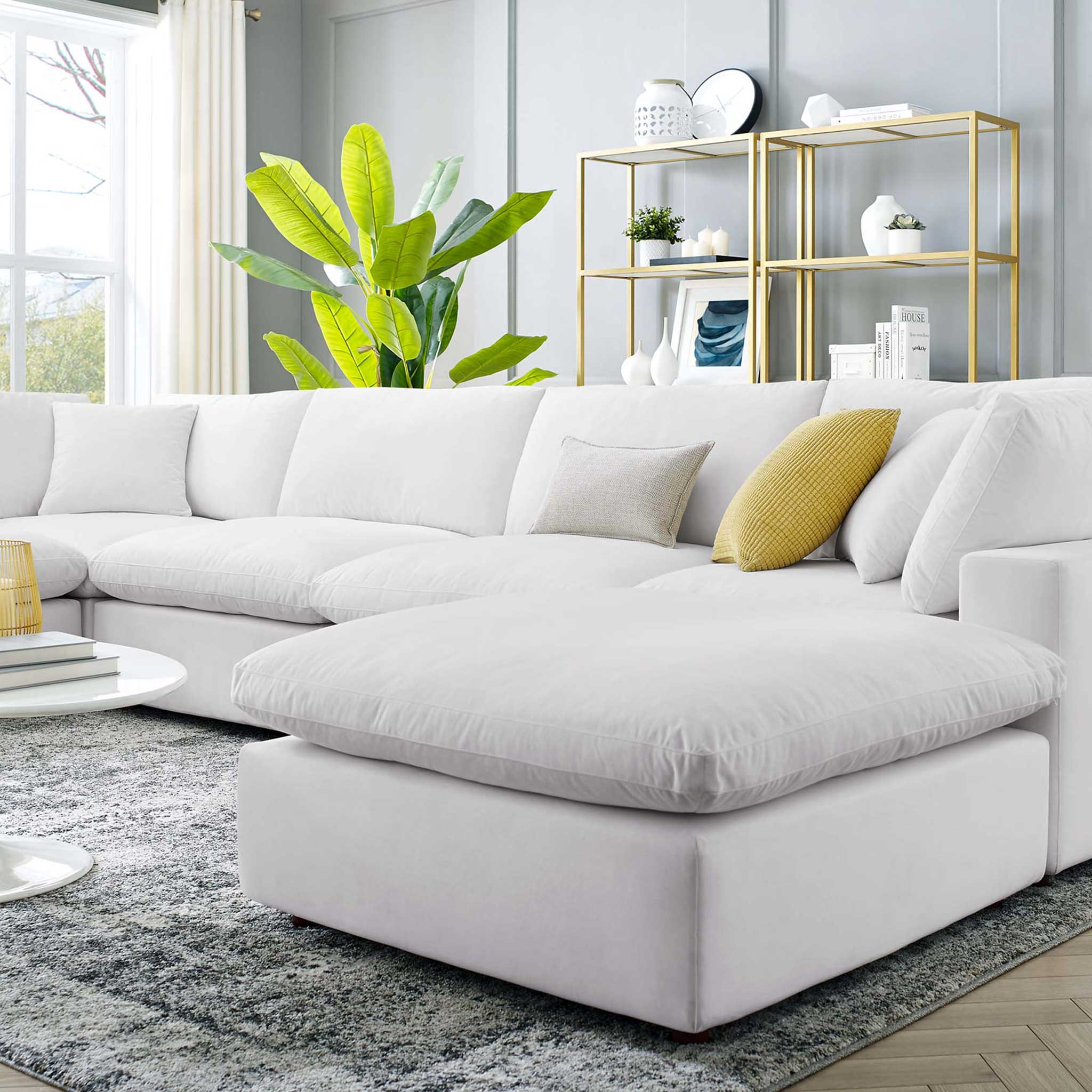 Carmen 7 Piece Modular Velvet Sofa with Ottoman White - Image 10