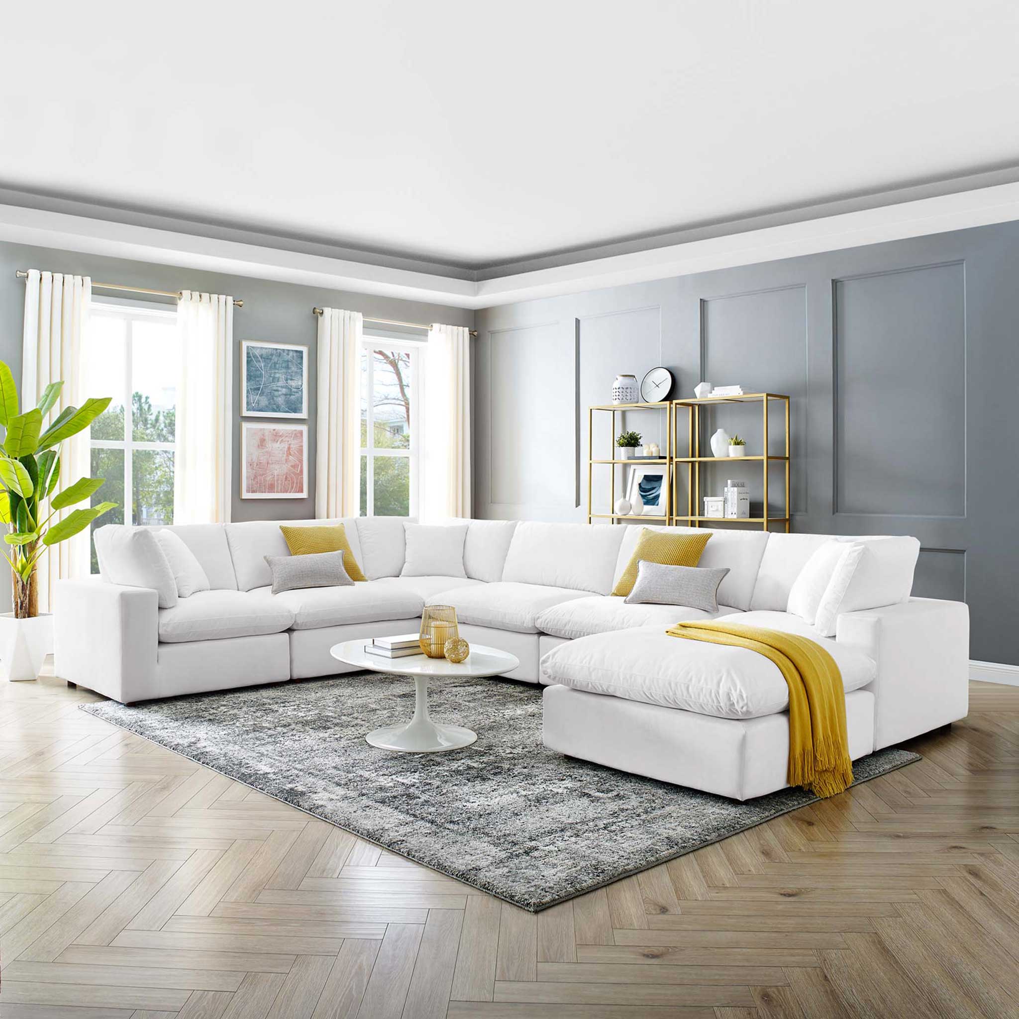 Carmen 7 Piece Modular Velvet Sofa with Ottoman White - Image 9