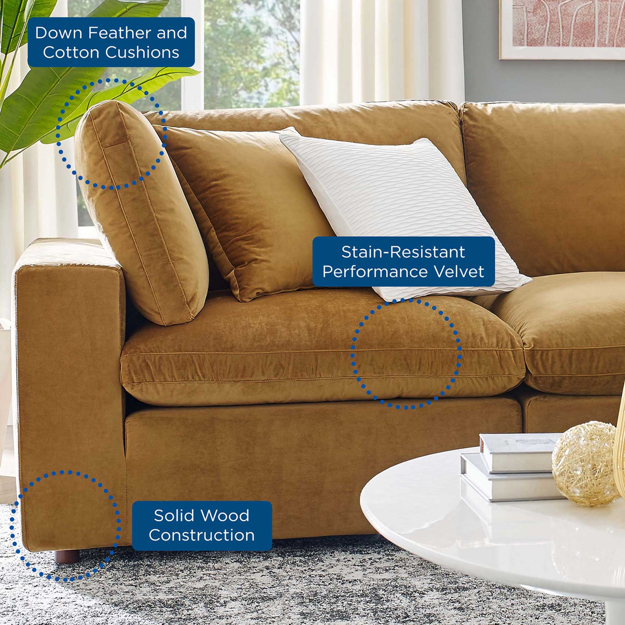 Carmen 8 Piece Modular Sectional Velvet Sofa Cognac - Image 7