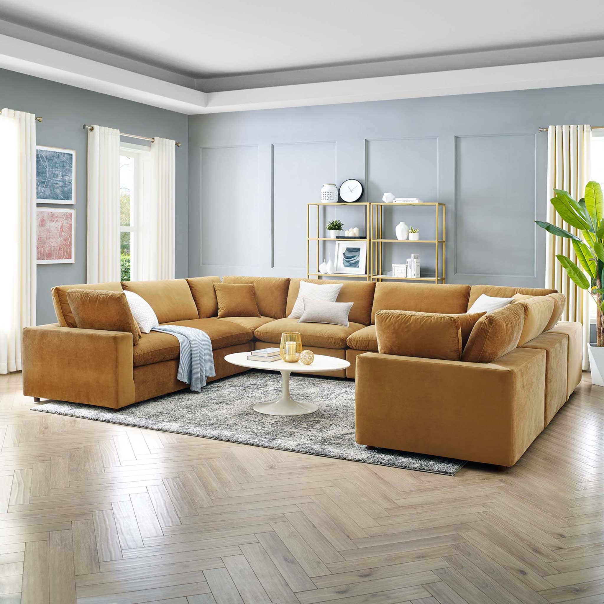 Carmen 8 Piece Modular Sectional Velvet Sofa Cognac - Image 8