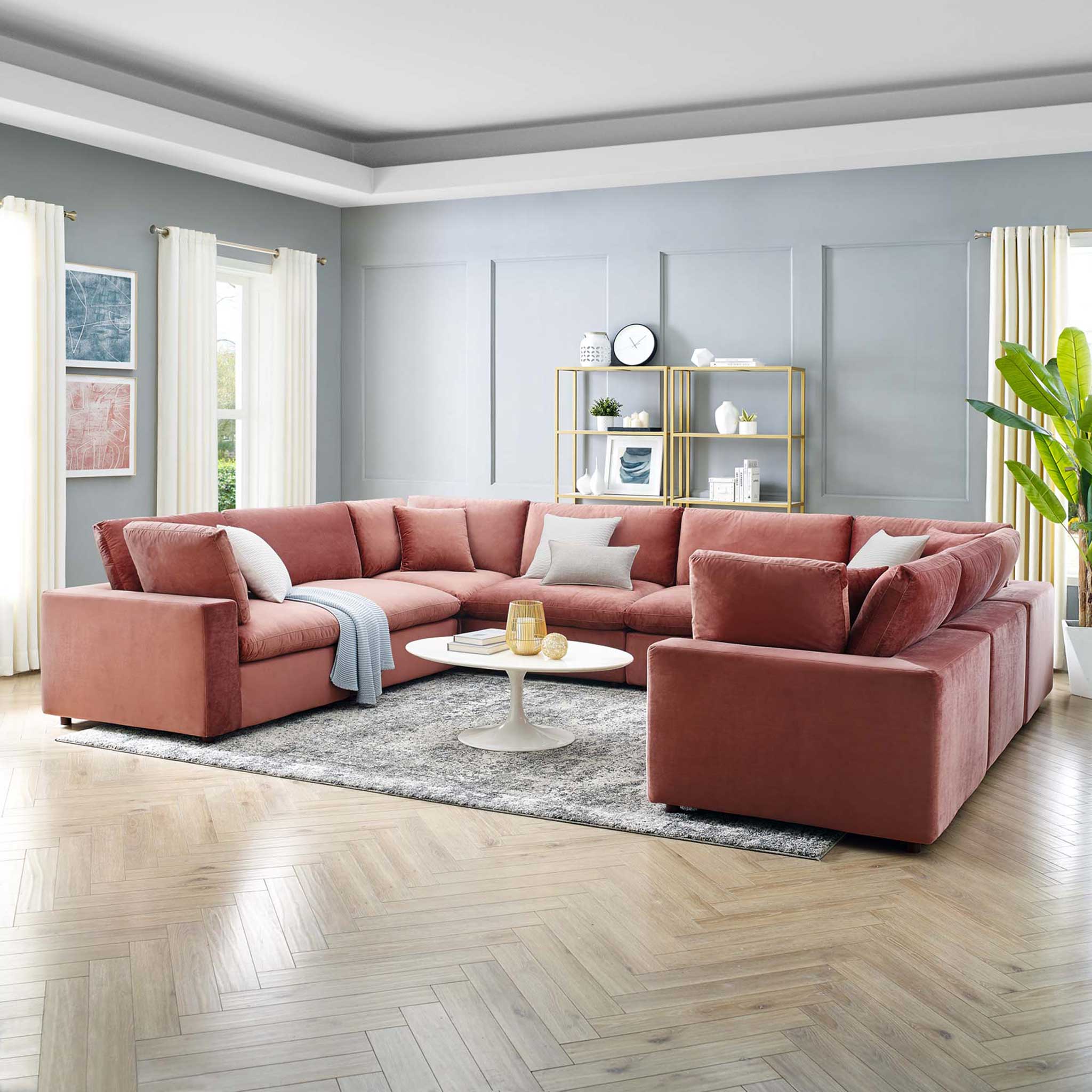 Carmen 8 Piece Modular Sectional Velvet Sofa Dusty Rose - Image 8