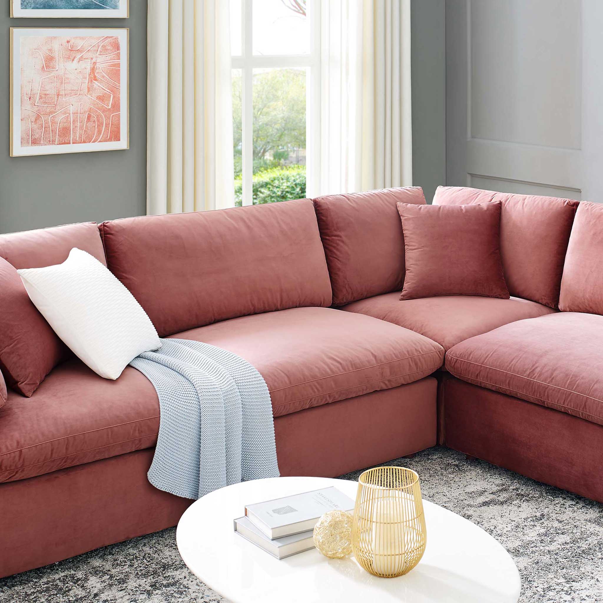Carmen 8 Piece Modular Sectional Velvet Sofa Dusty Rose - Image 9