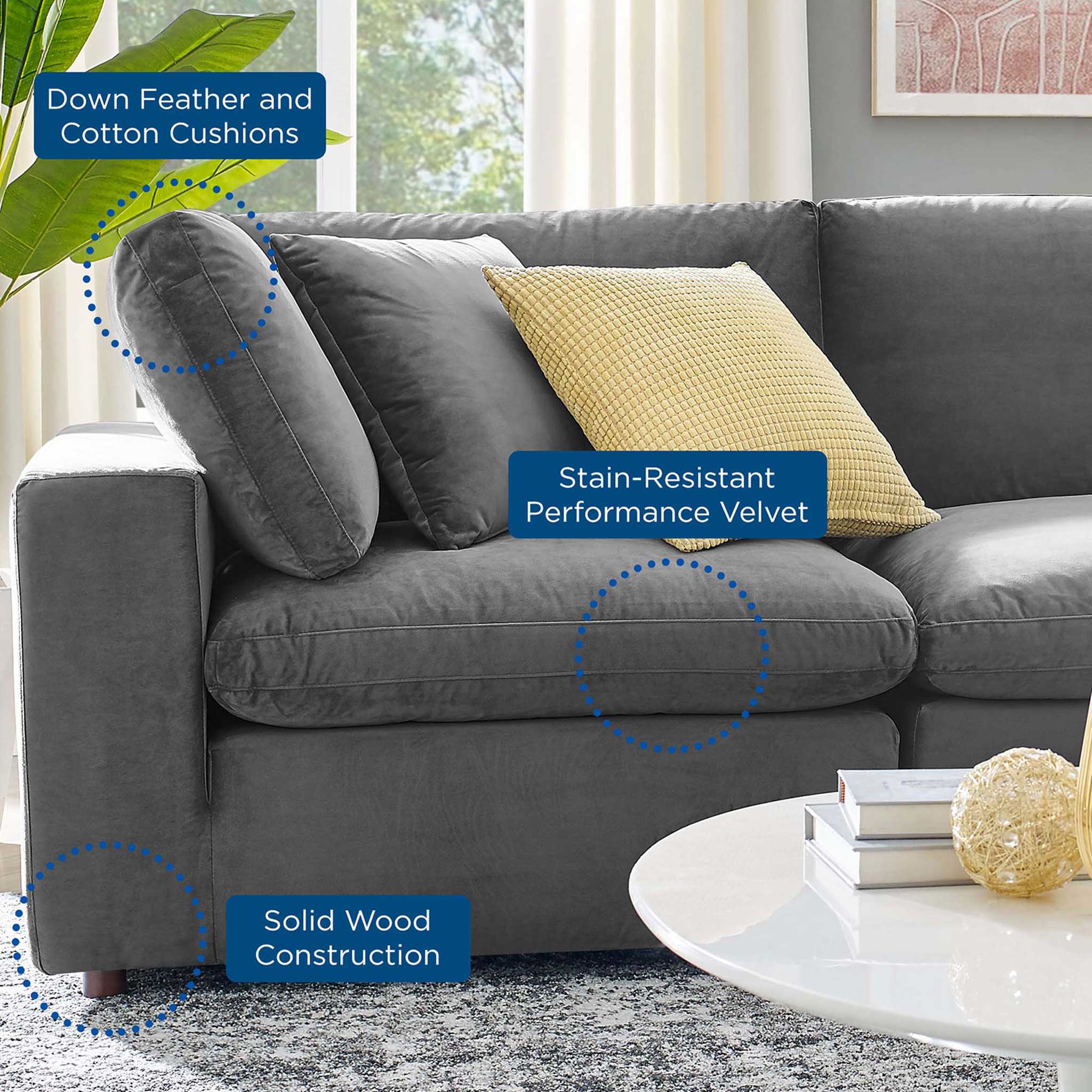 Carmen 8 Piece Modular Sectional Velvet Sofa Gray - Image 7