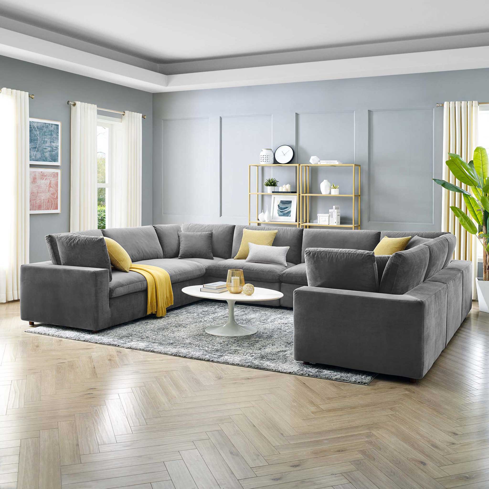 Carmen 8 Piece Modular Sectional Velvet Sofa Gray - Image 8