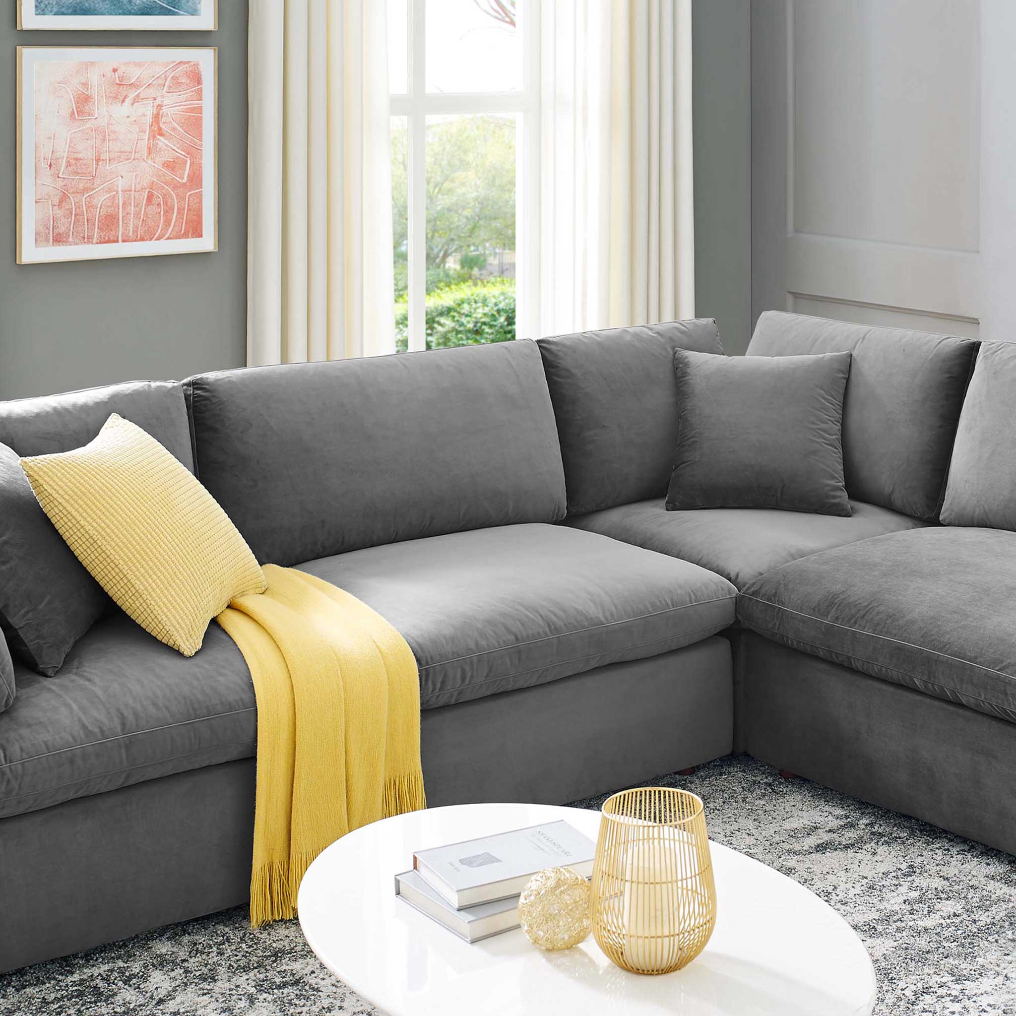 Carmen 8 Piece Modular Sectional Velvet Sofa Gray - Image 9