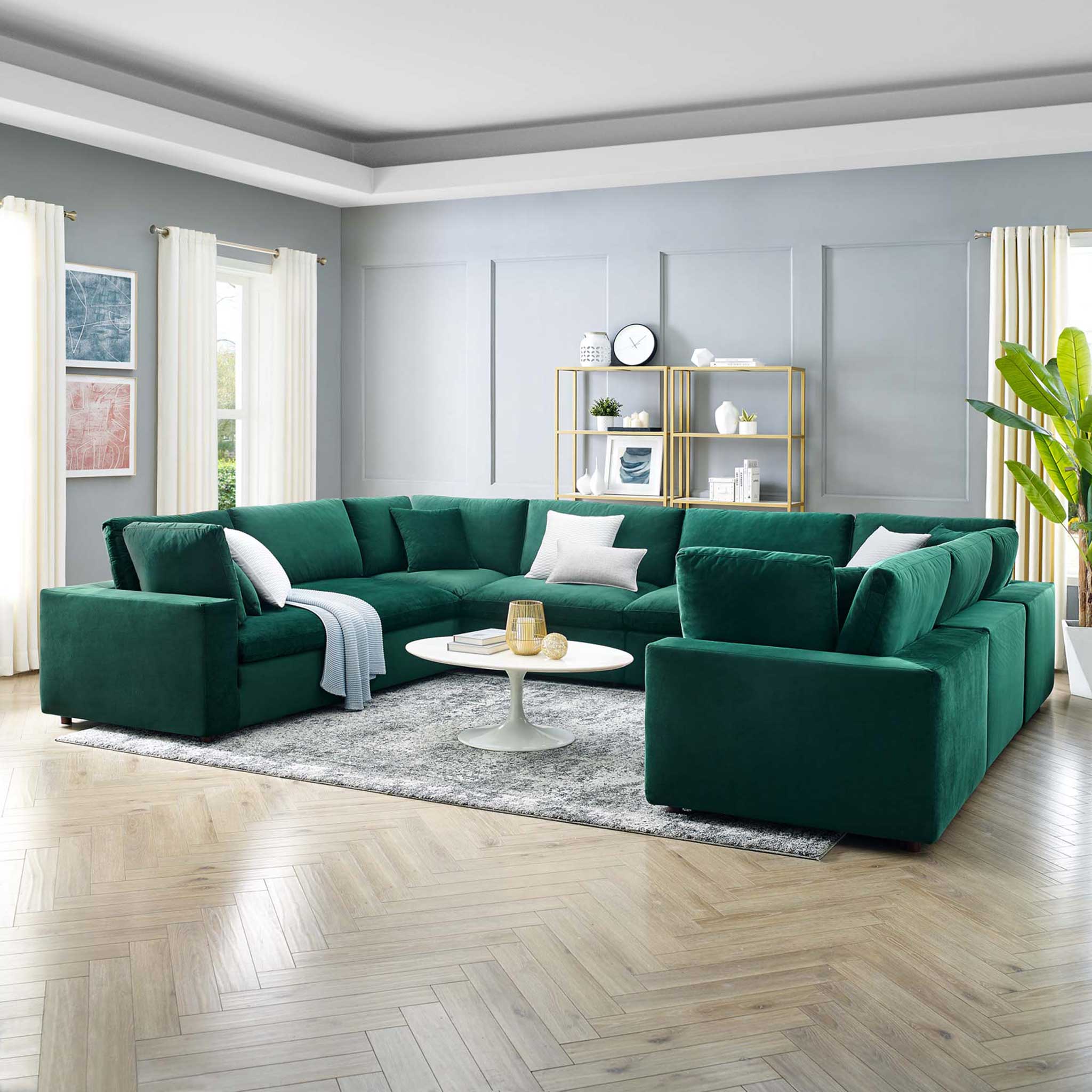 Carmen 8 Piece Modular Sectional Velvet Sofa Green - Image 8