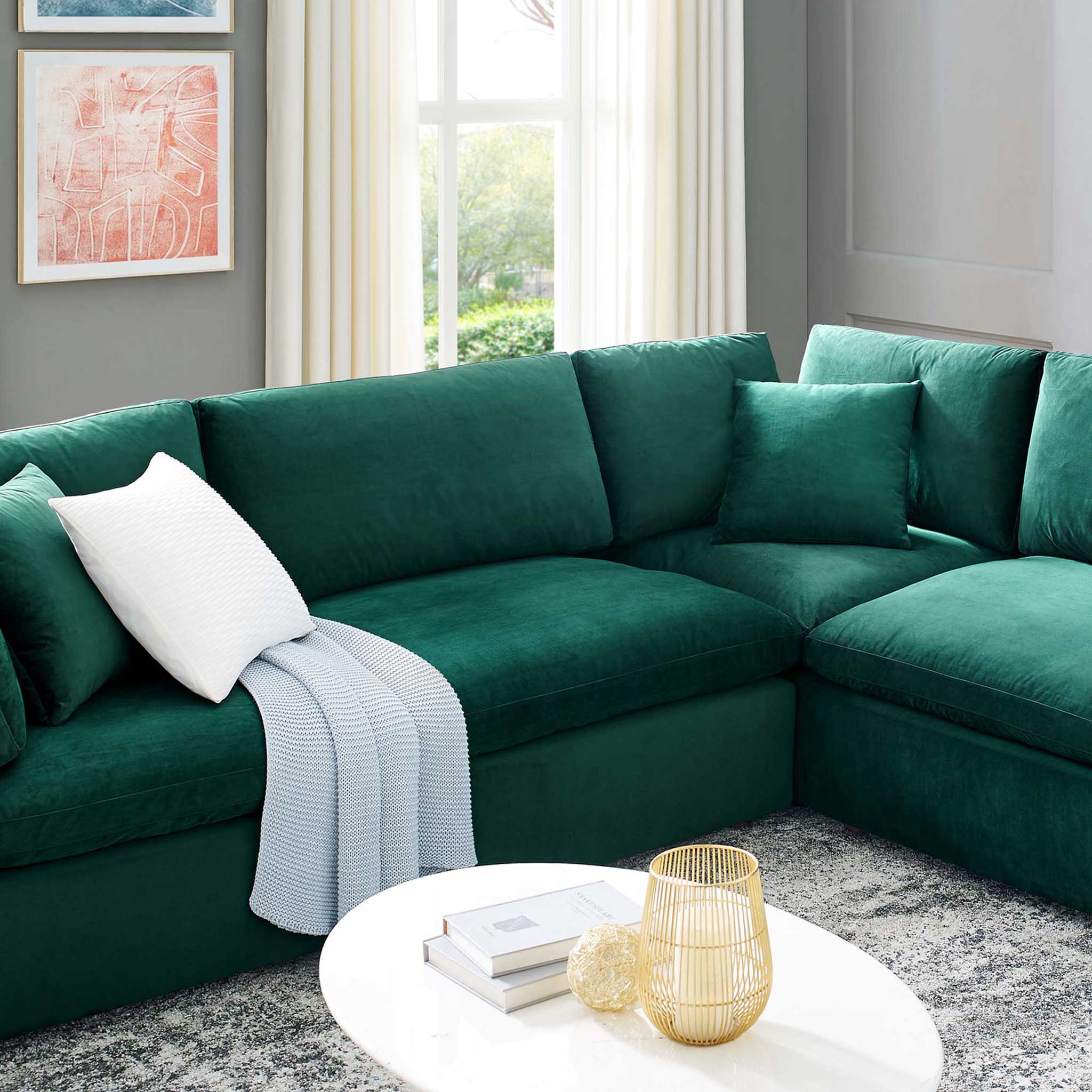 Carmen 8 Piece Modular Sectional Velvet Sofa Green - Image 9