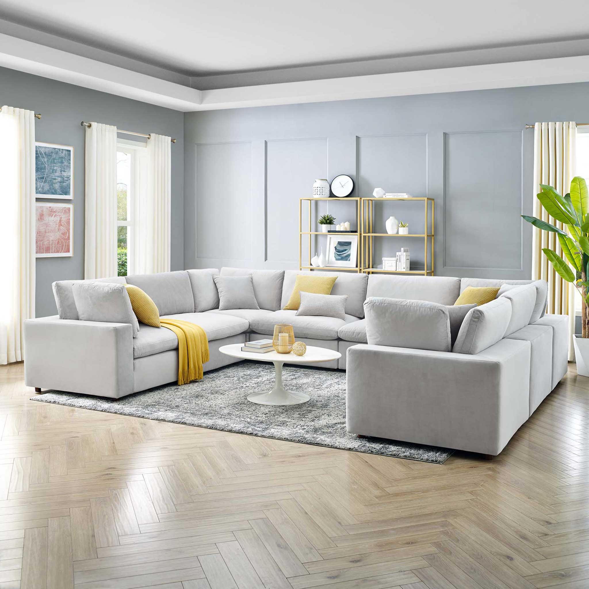 Carmen 8 Piece Modular Sectional Velvet Sofa Light Gray - Image 8