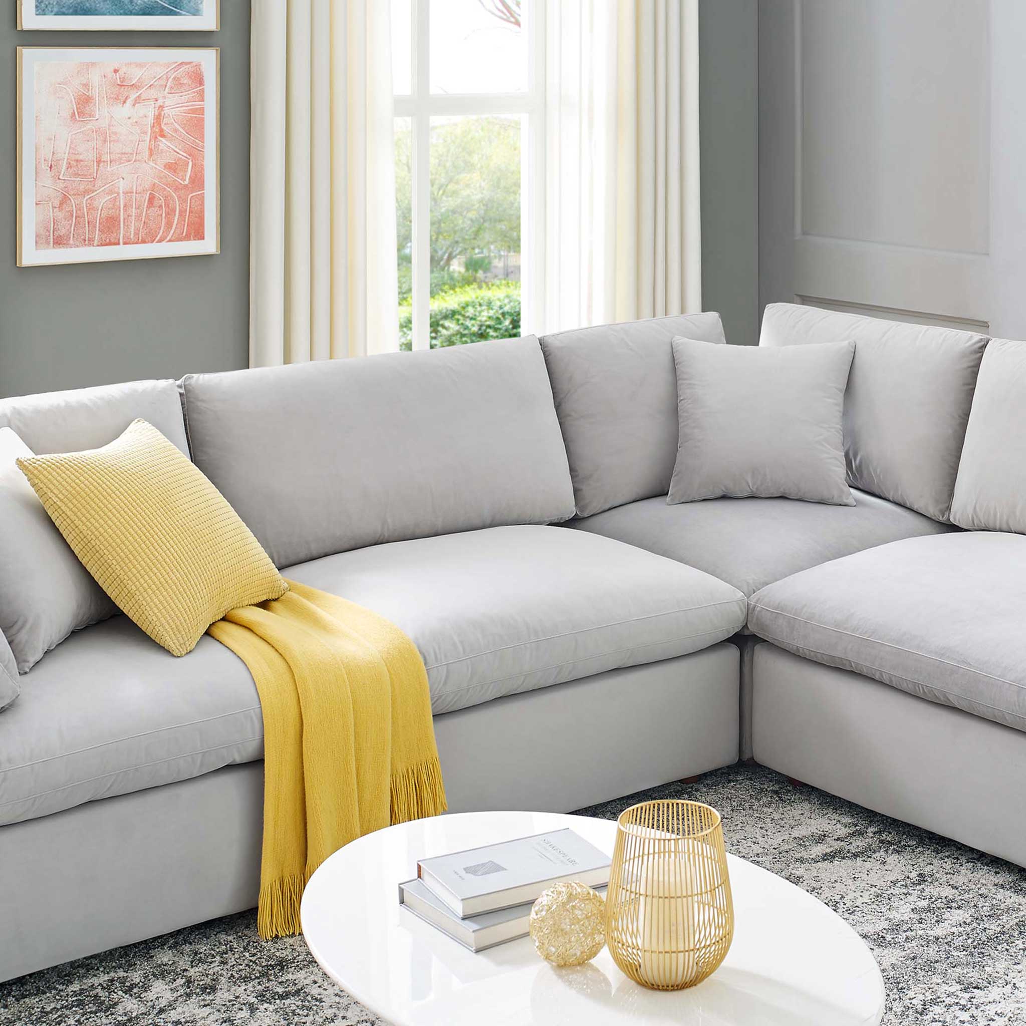 Carmen 8 Piece Modular Sectional Velvet Sofa Light Gray - Image 9