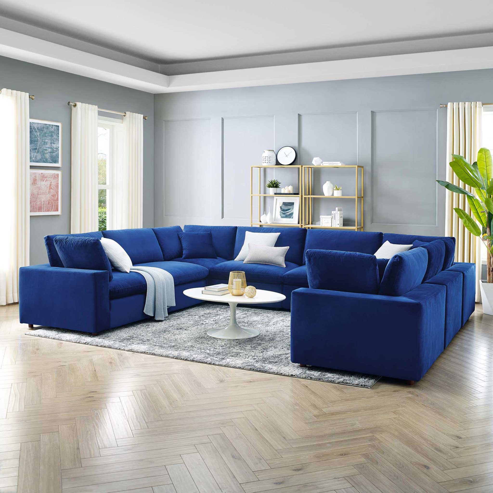 Carmen 8 Piece Modular Sectional Velvet Sofa Navy - Image 8
