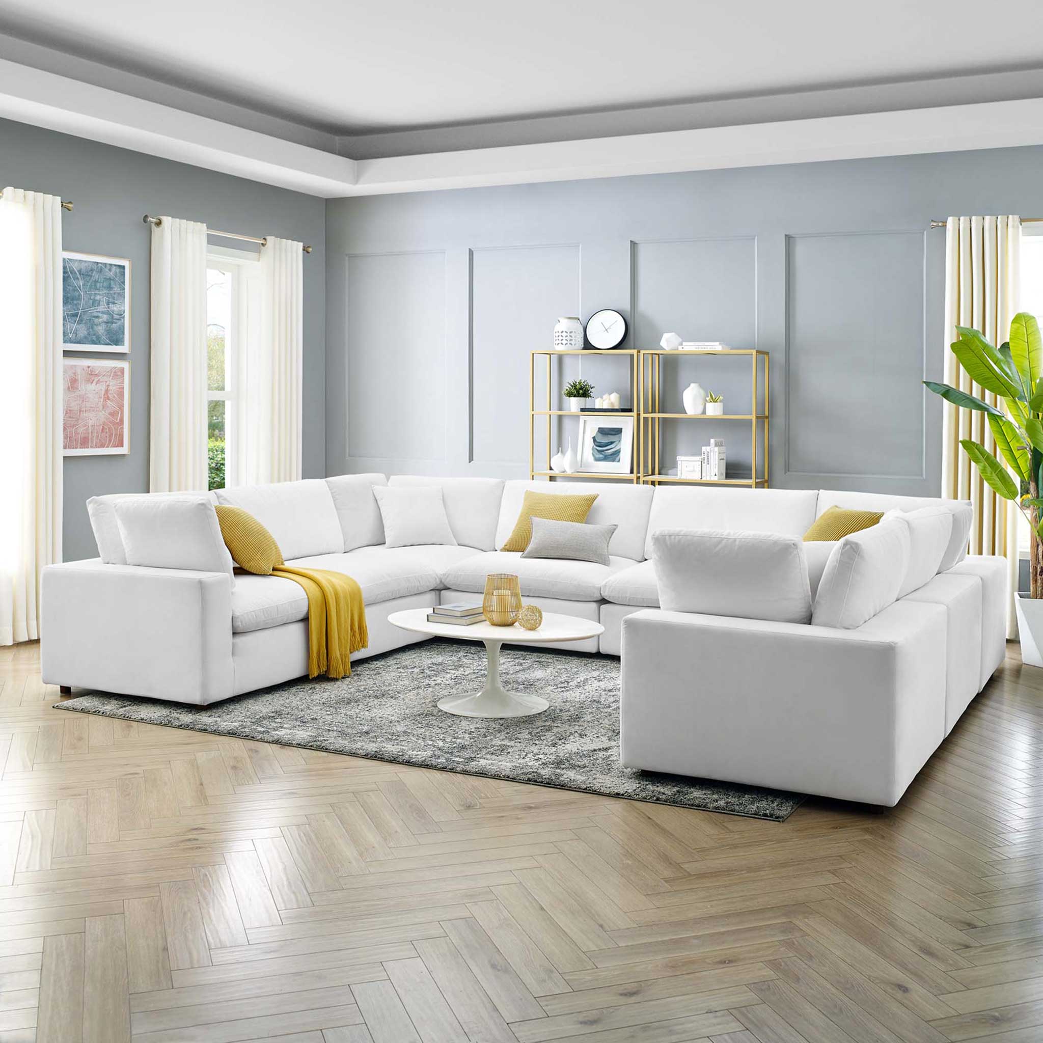 Carmen 8 Piece Modular Sectional Velvet Sofa White - Image 8