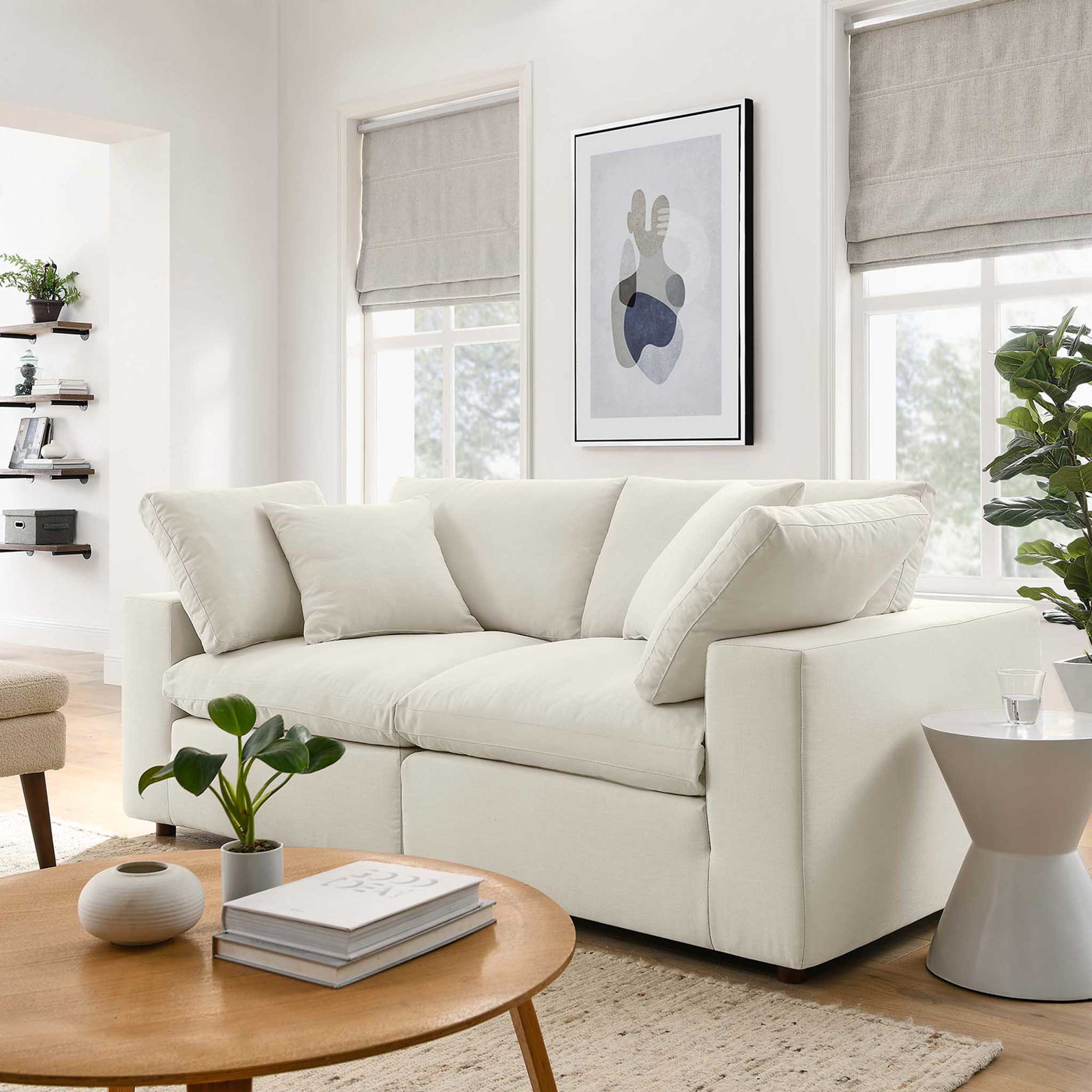 Carmen Down Filled Overstuffed Loveseat Light Beige - Image 8