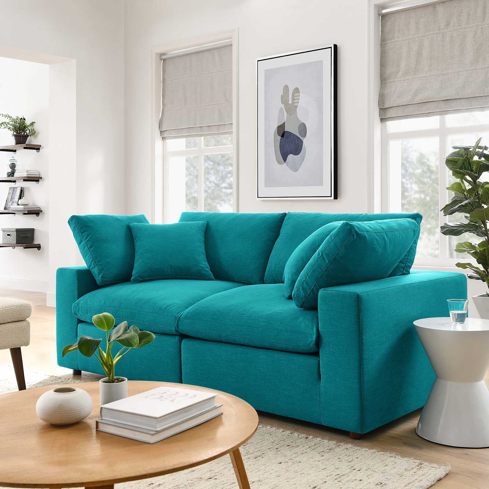 Carmen Down Filled Overstuffed Loveseat Teal - Image 8