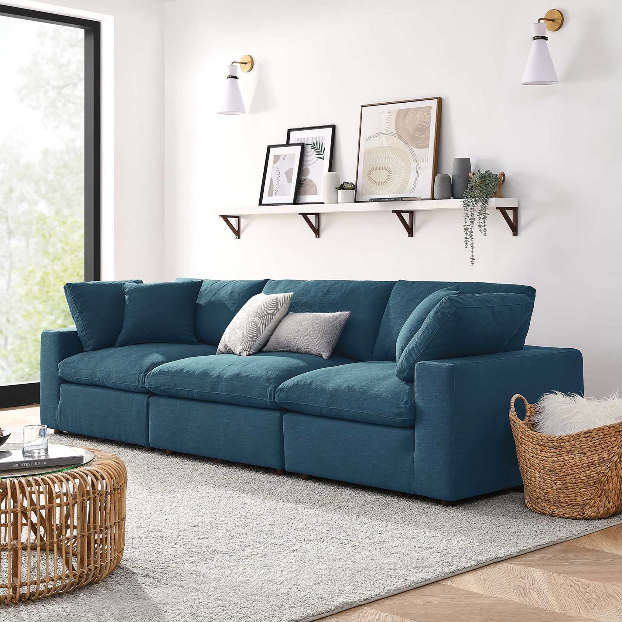 Carmen Down Filled Overstuffed Sofa Azure - Image 9