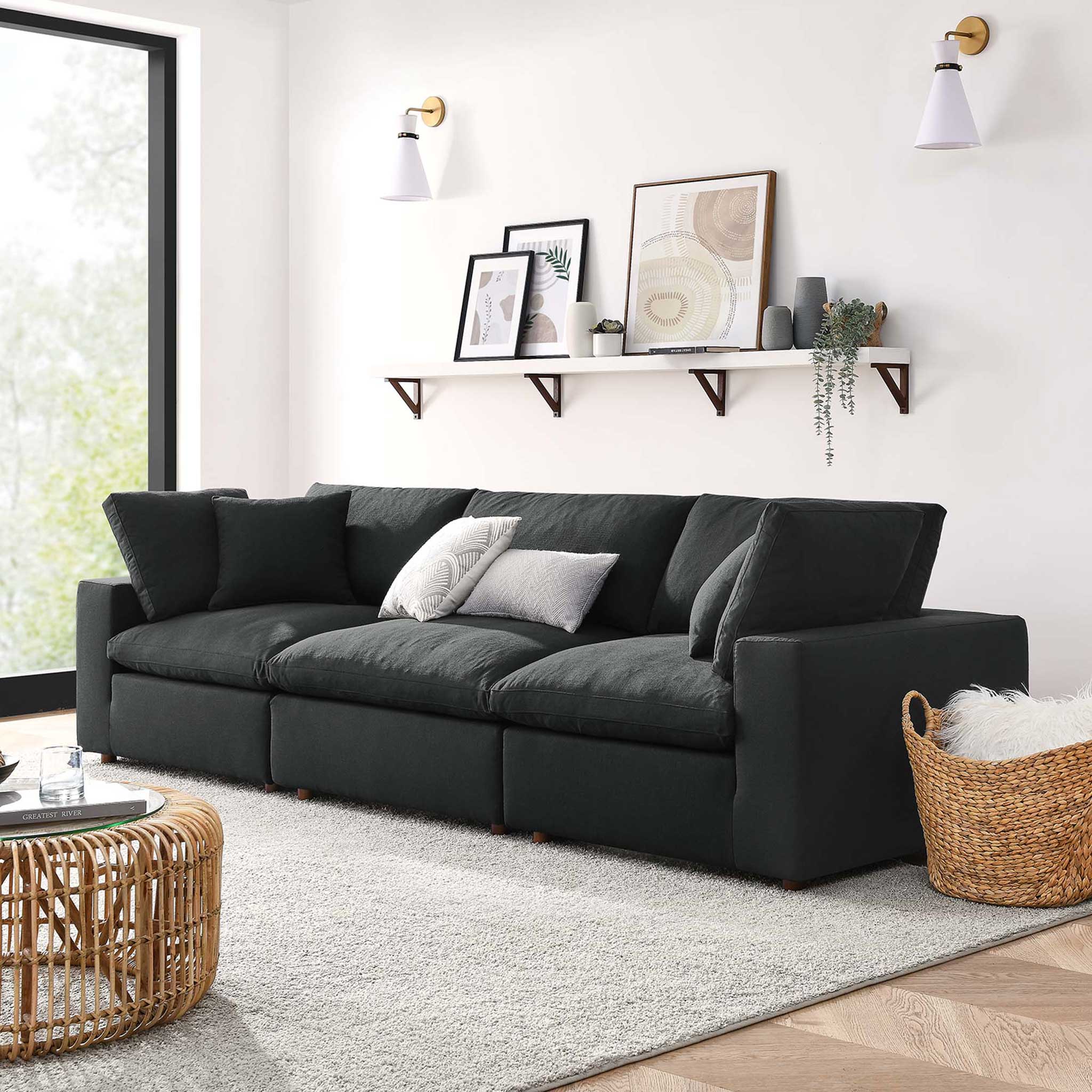 Carmen Down Filled Overstuffed Sofa Black - Image 9