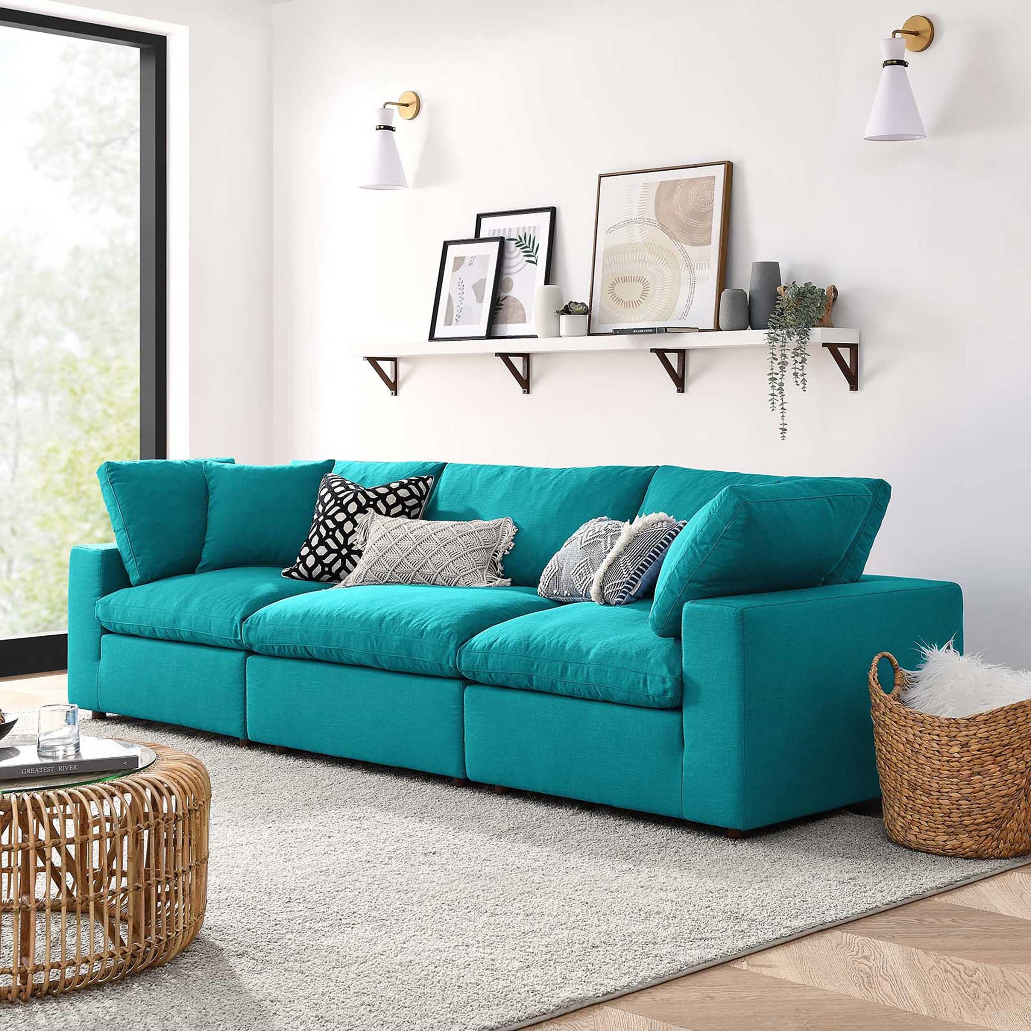 Carmen Down Filled Overstuffed Sofa Teal - Image 9
