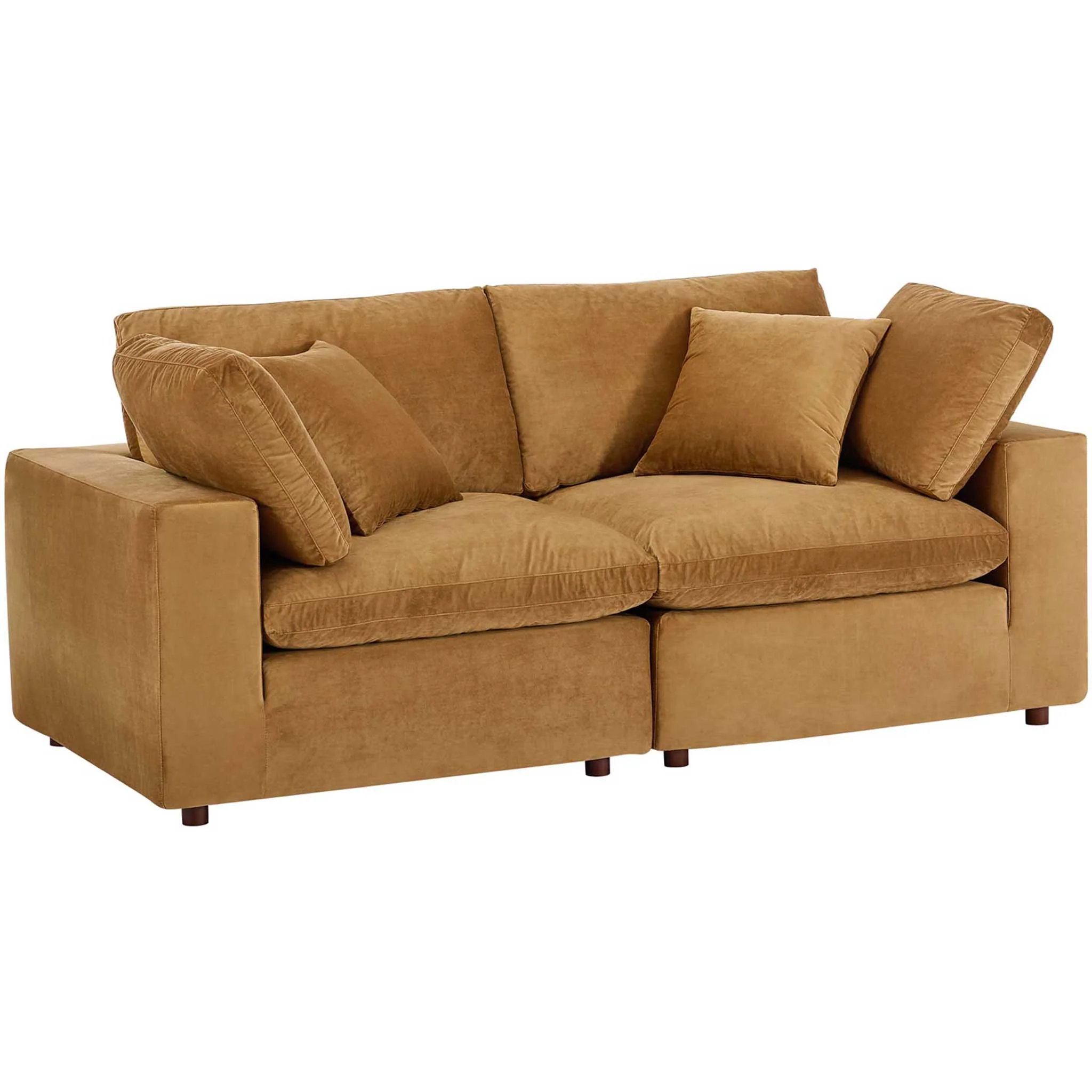 Carmen Down Filled Overstuffed Velvet Loveseat Cognac - Image 2