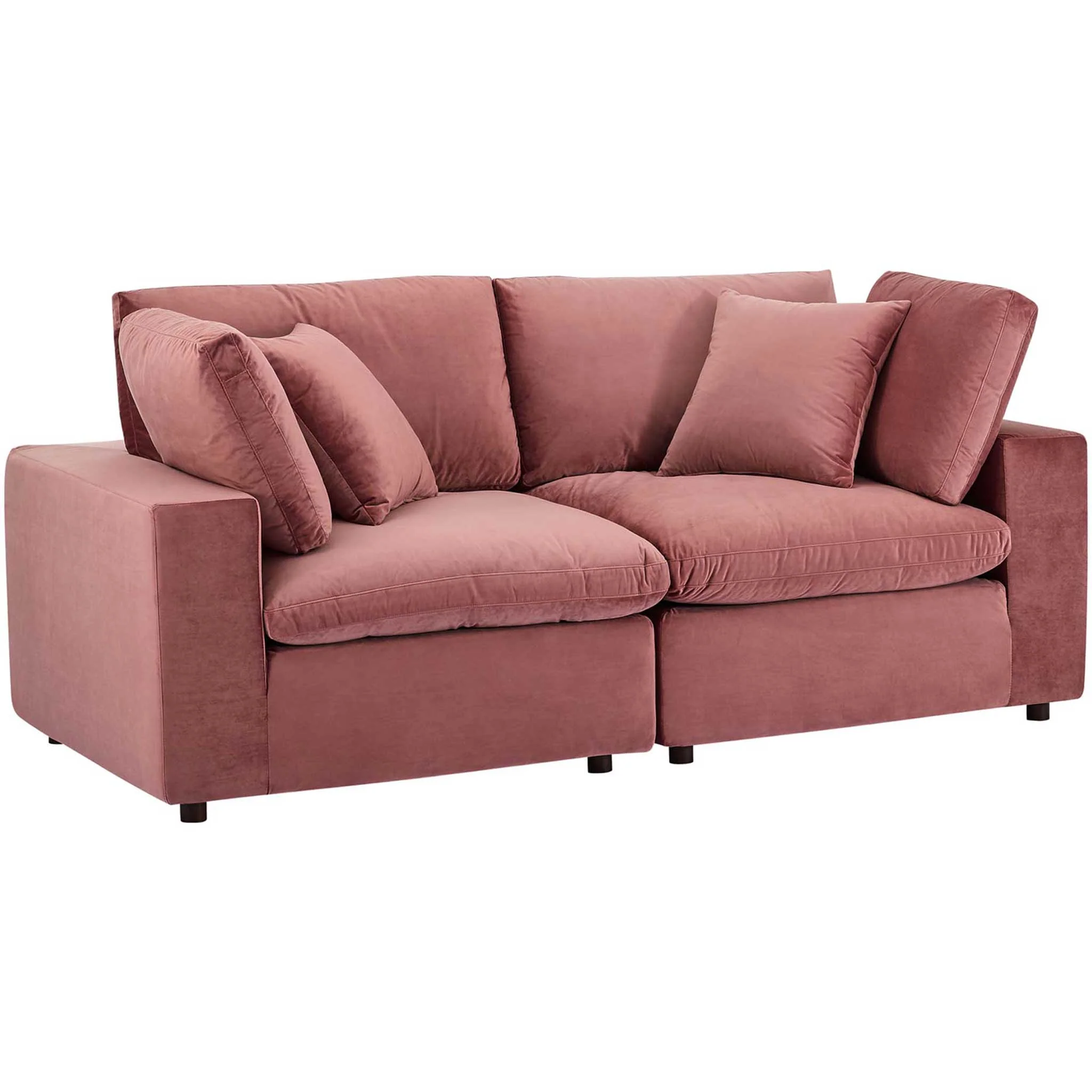 Carmen Down Filled Overstuffed Velvet Loveseat Dusty Rose - Image 2