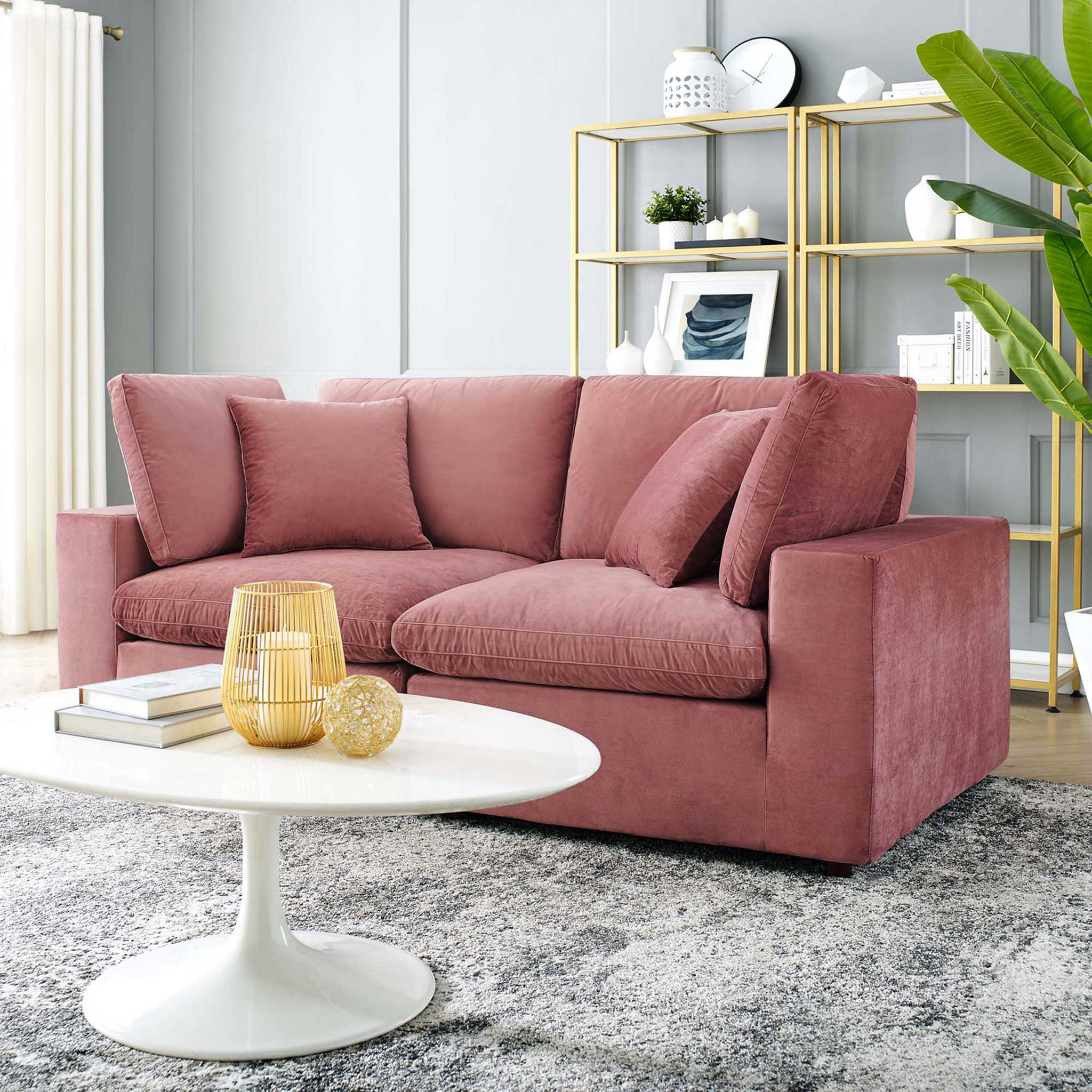 Carmen Down Filled Overstuffed Velvet Loveseat Dusty Rose - Image 6