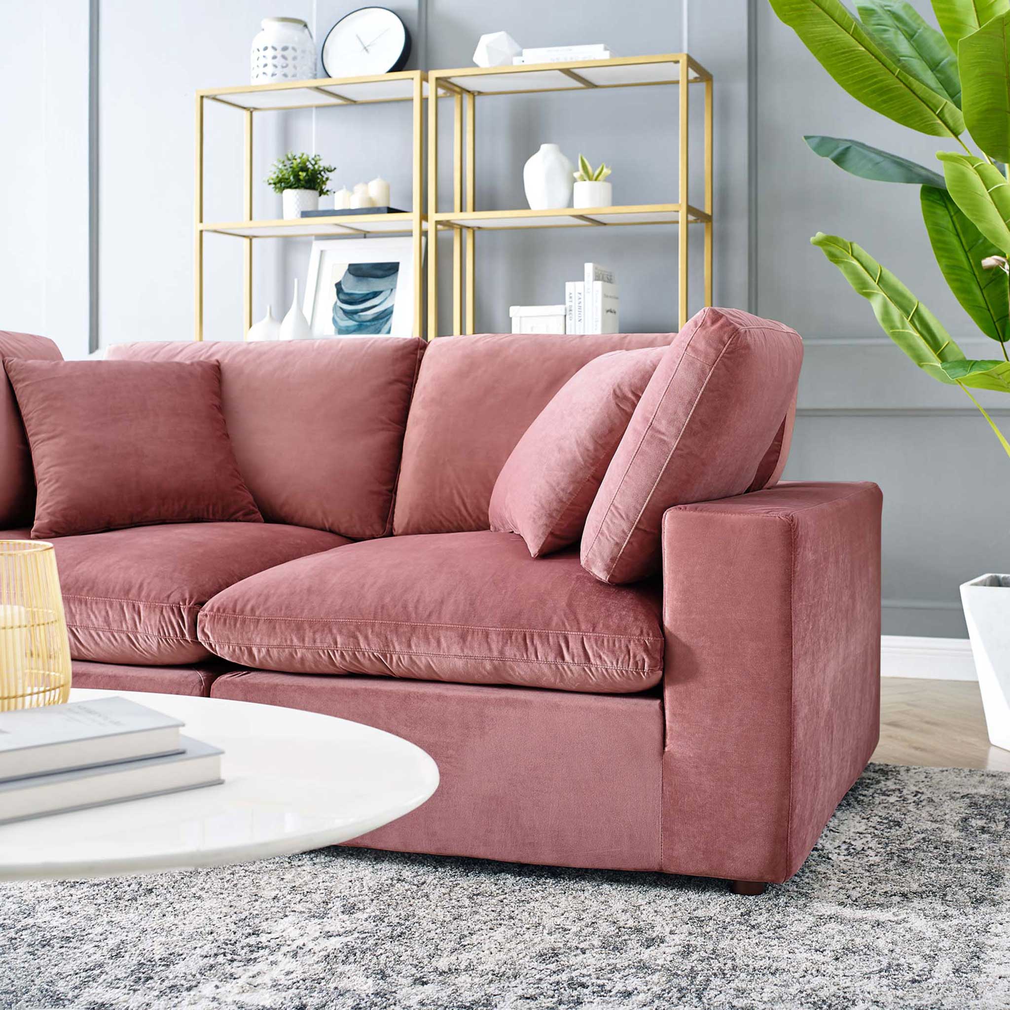 Carmen Down Filled Overstuffed Velvet Loveseat Dusty Rose - Image 7