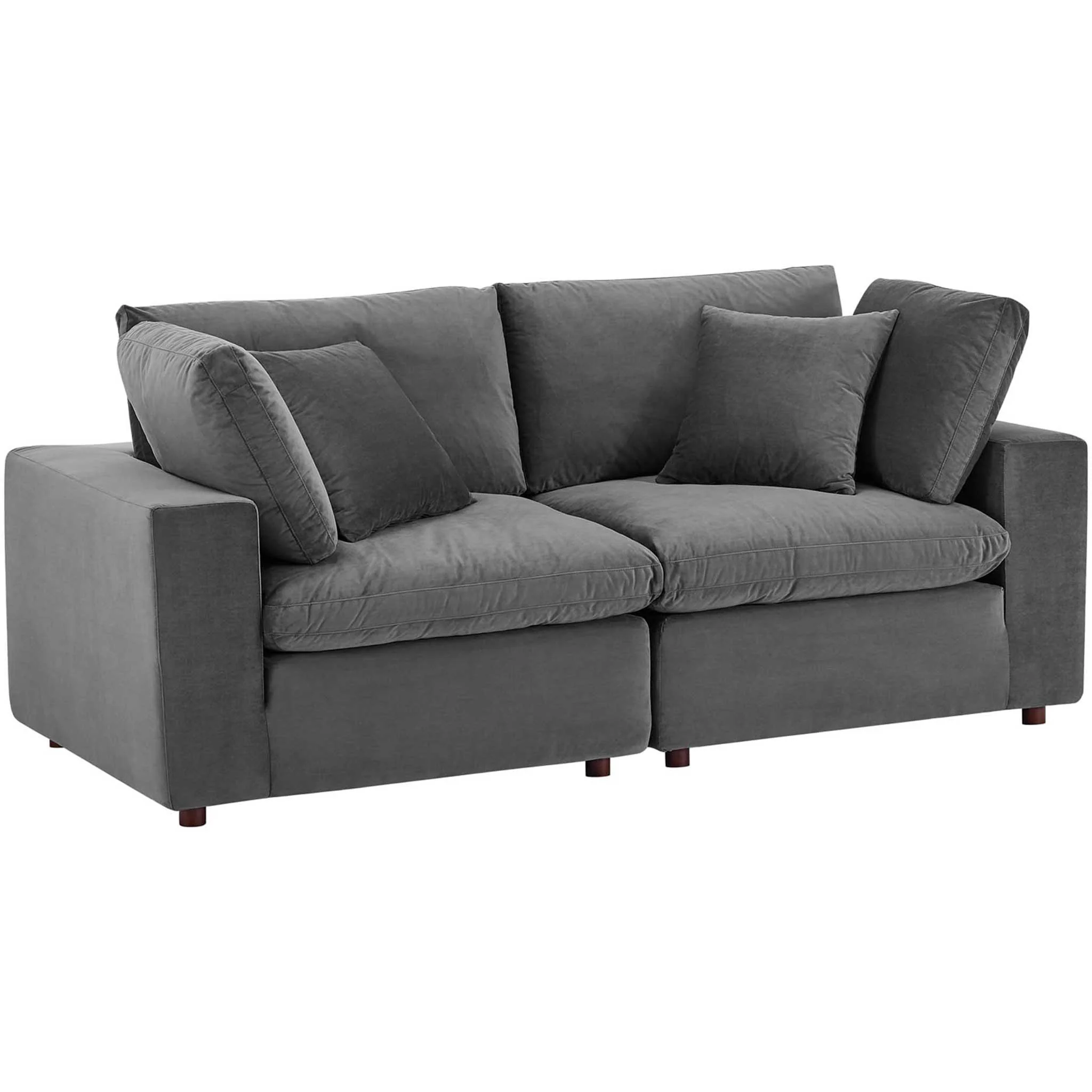 Carmen Down Filled Overstuffed Velvet Loveseat Gray - Image 2