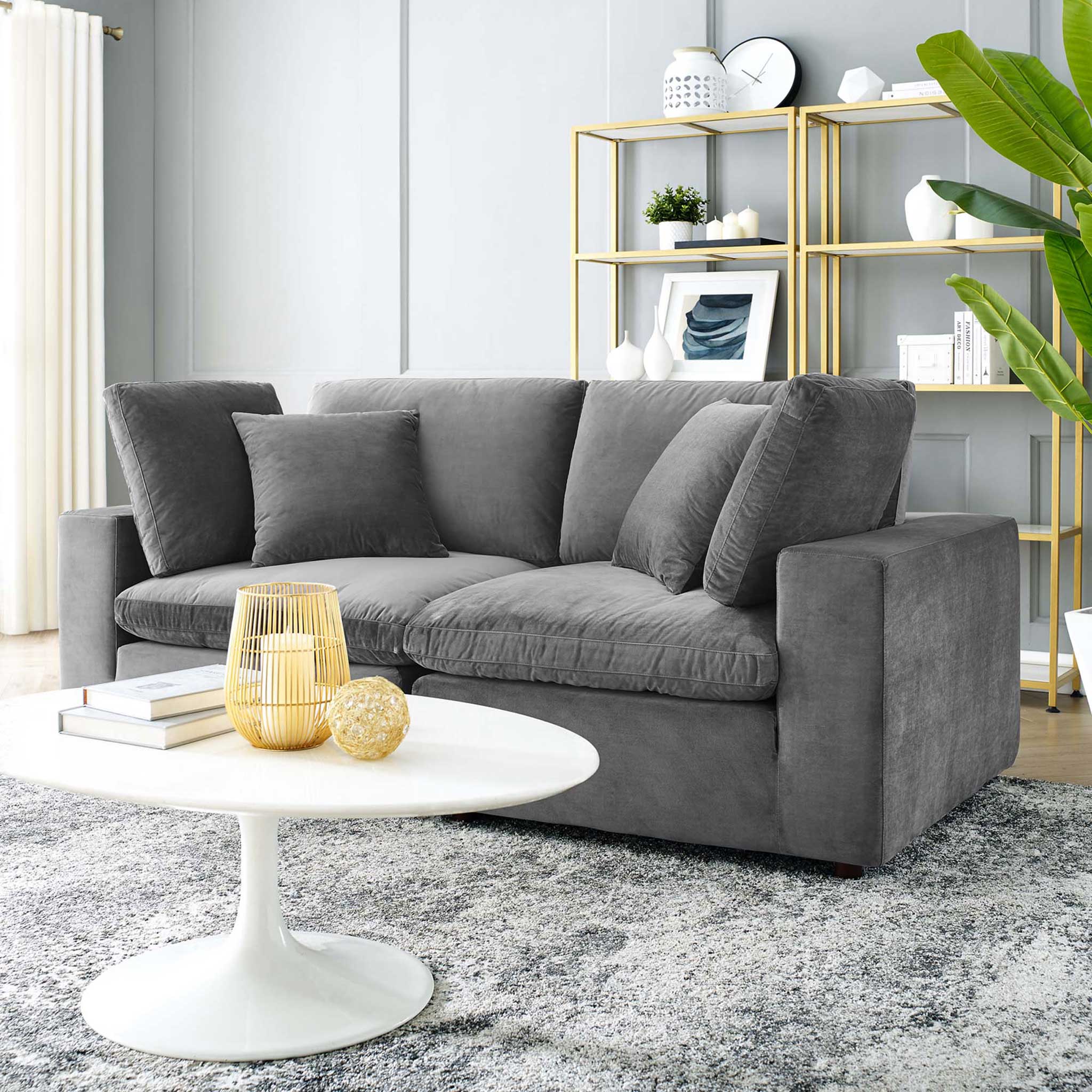 Carmen Down Filled Overstuffed Velvet Loveseat Gray - Image 6