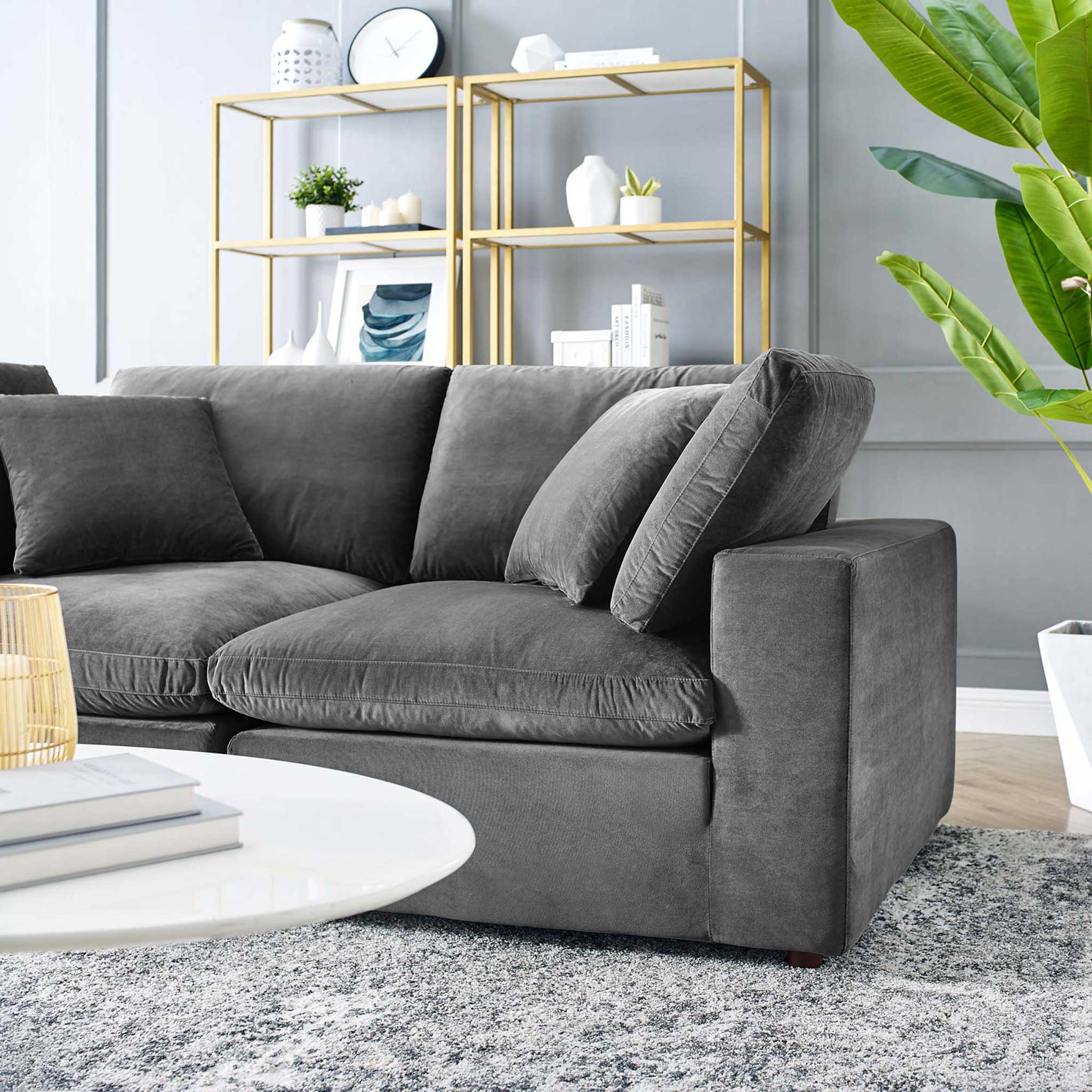 Carmen Down Filled Overstuffed Velvet Loveseat Gray - Image 7