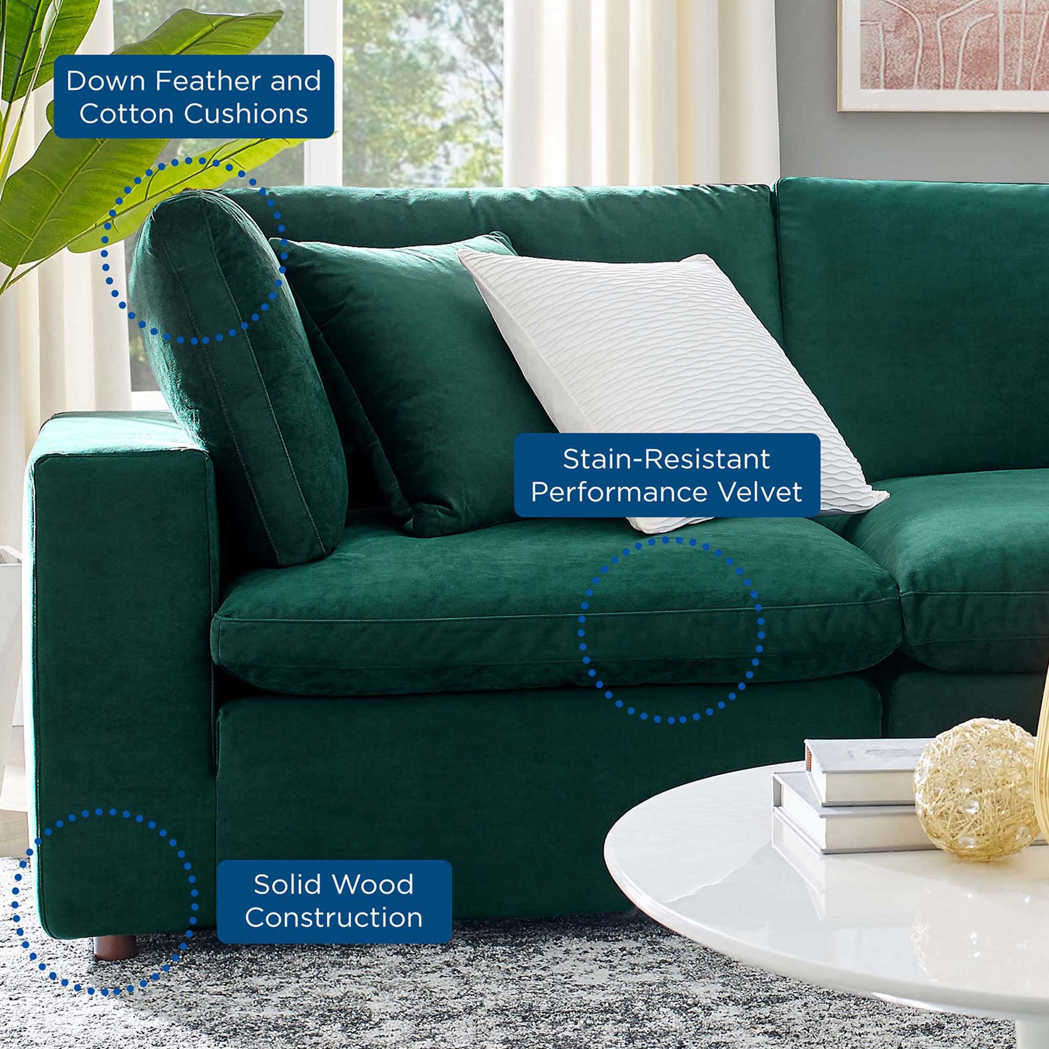 Carmen Down Filled Overstuffed Velvet Loveseat Green - Image 5