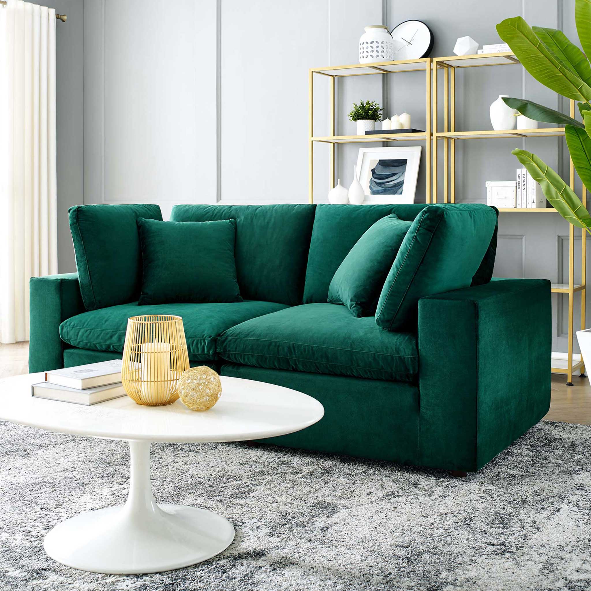 Carmen Down Filled Overstuffed Velvet Loveseat Green - Image 6