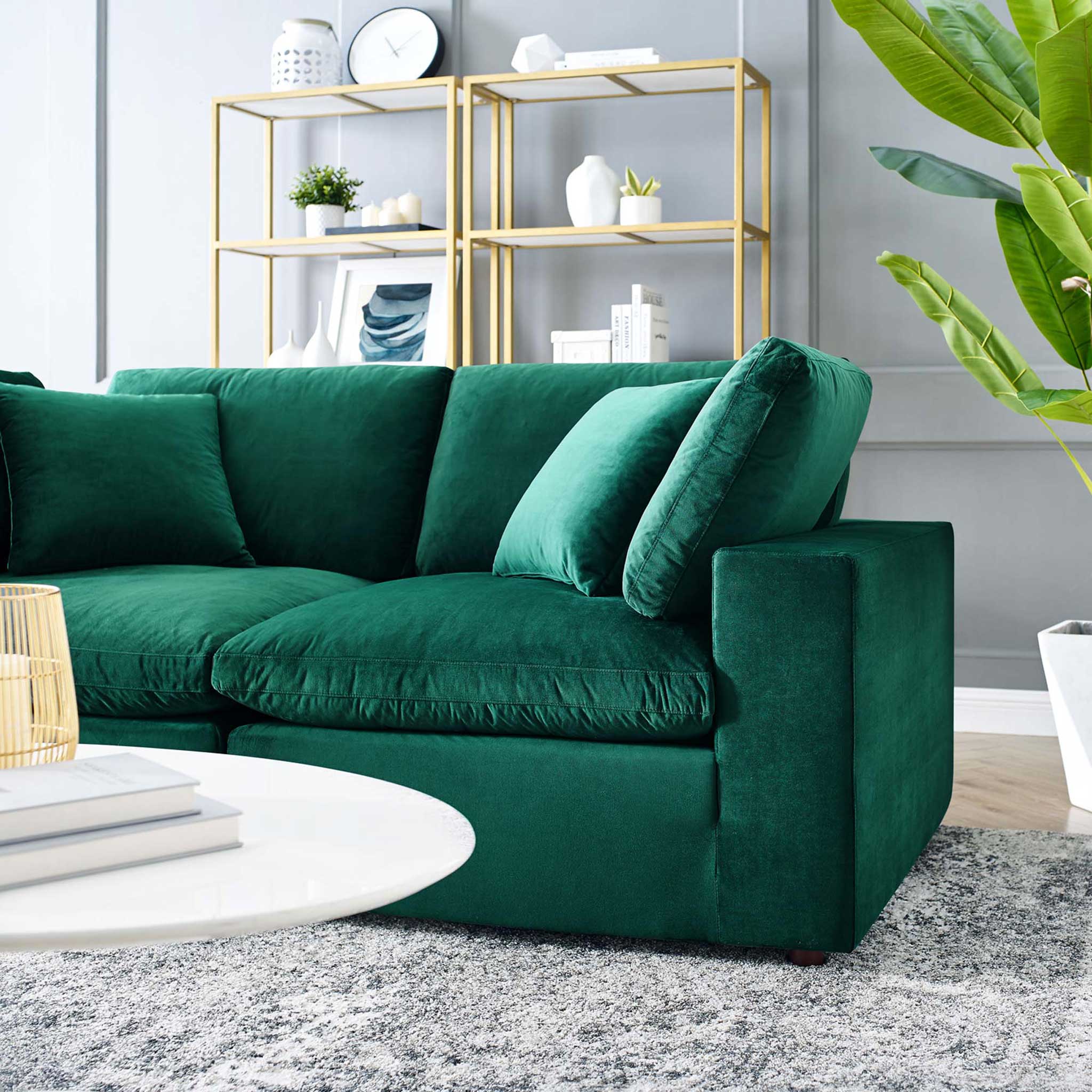 Carmen Down Filled Overstuffed Velvet Loveseat Green - Image 7