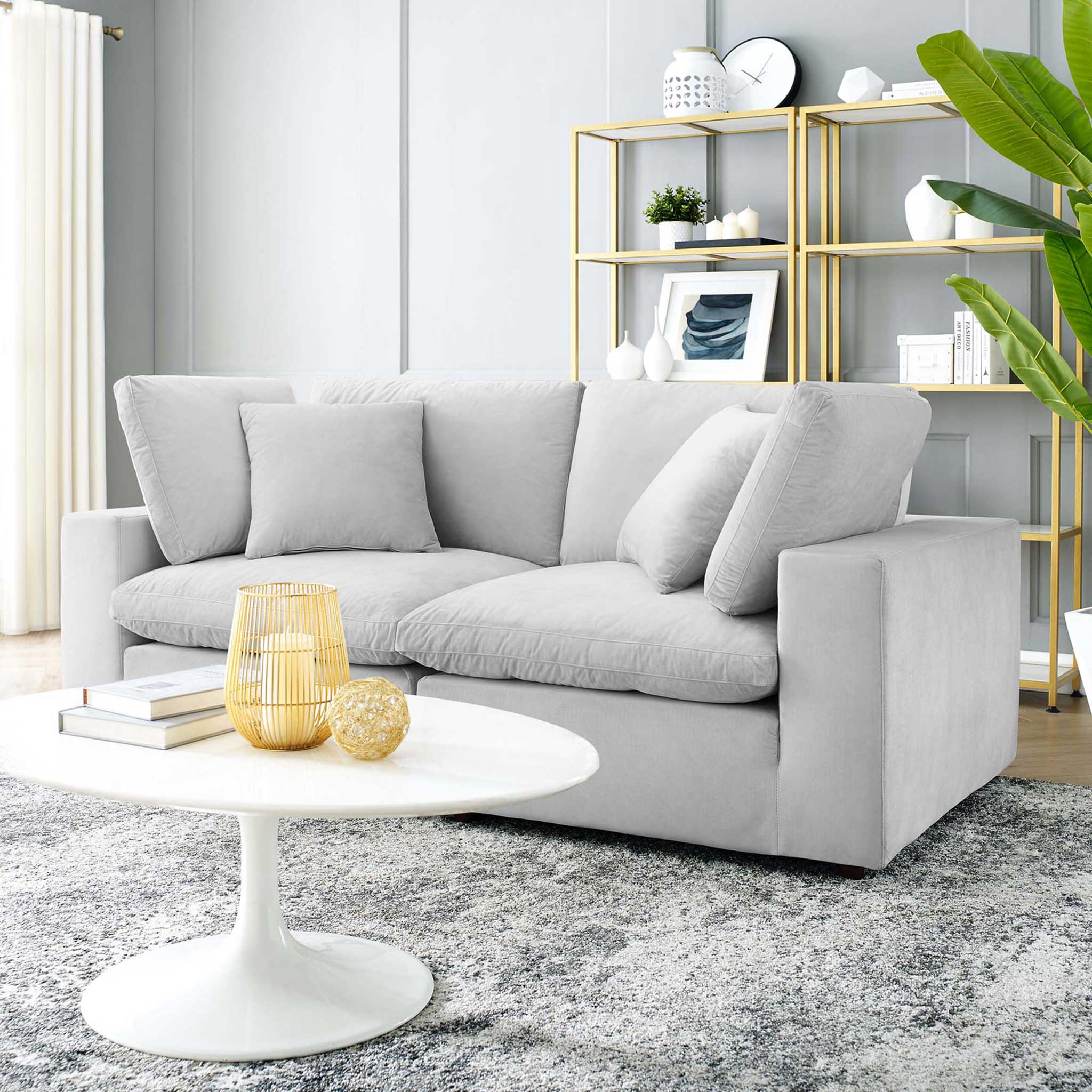 Carmen Down Filled Overstuffed Velvet Loveseat Light Gray - Image 6