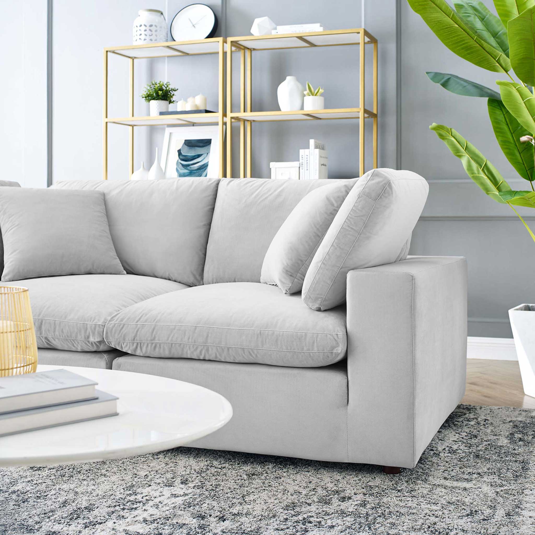 Carmen Down Filled Overstuffed Velvet Loveseat Light Gray - Image 7