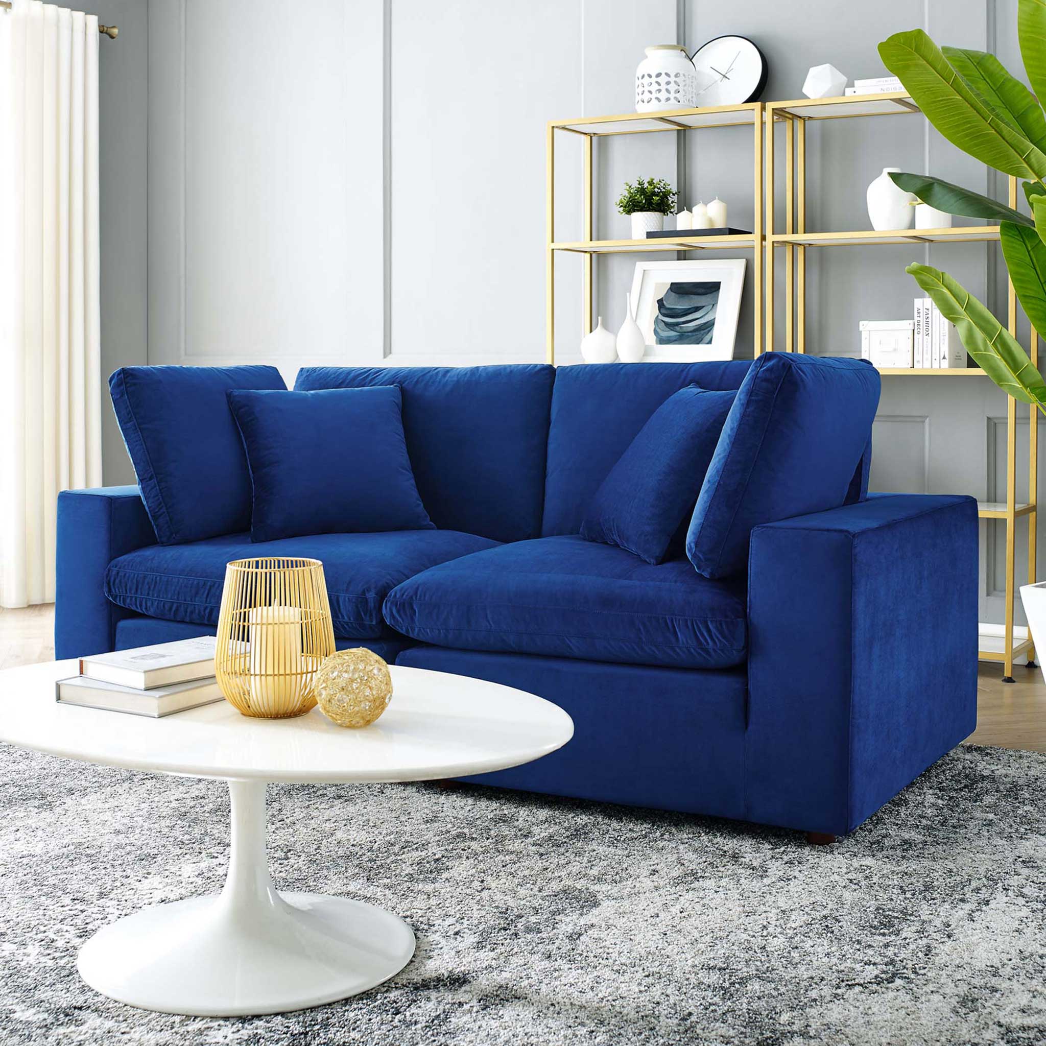 Carmen Down Filled Overstuffed Velvet Loveseat Navy - Image 6