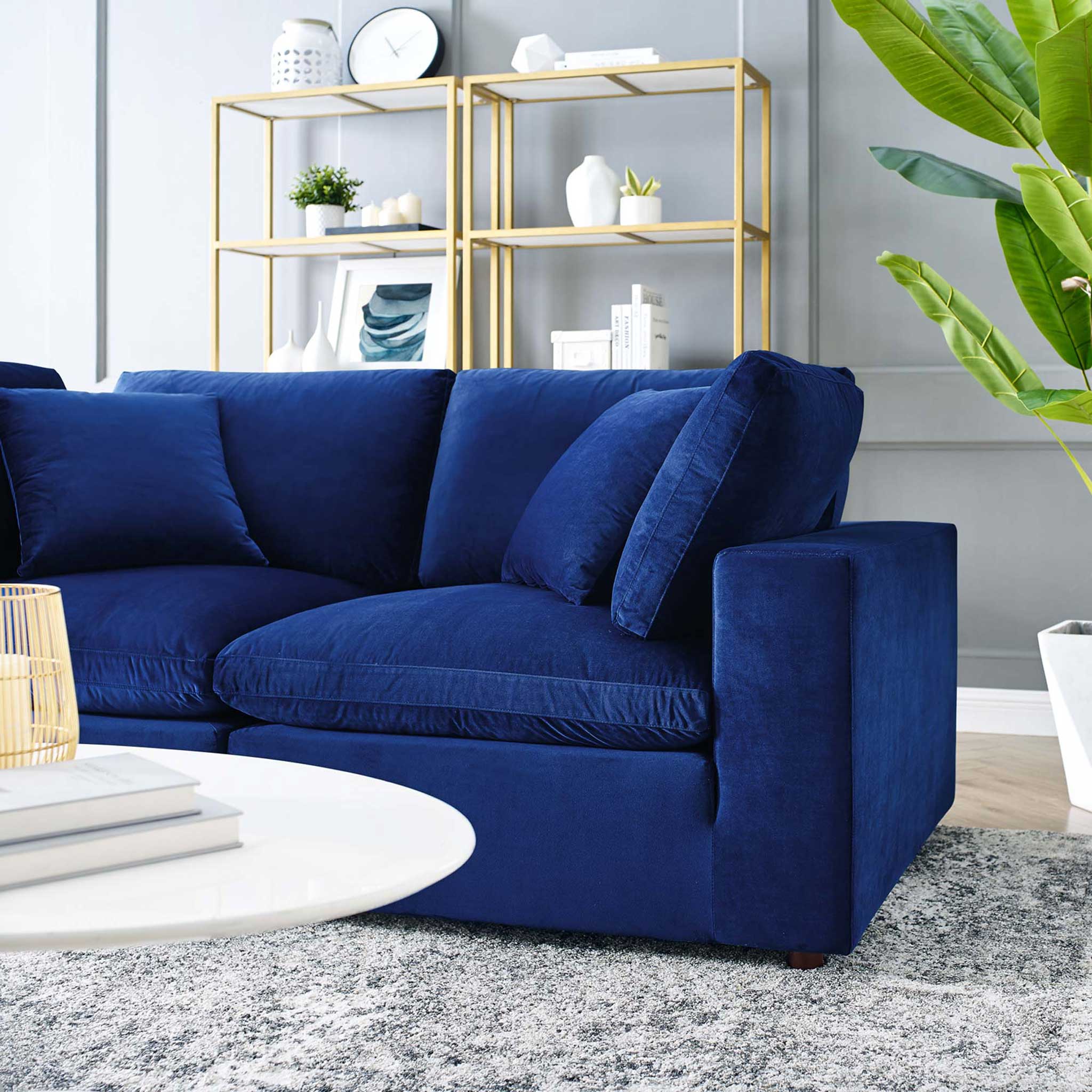 Carmen Down Filled Overstuffed Velvet Loveseat Navy - Image 7