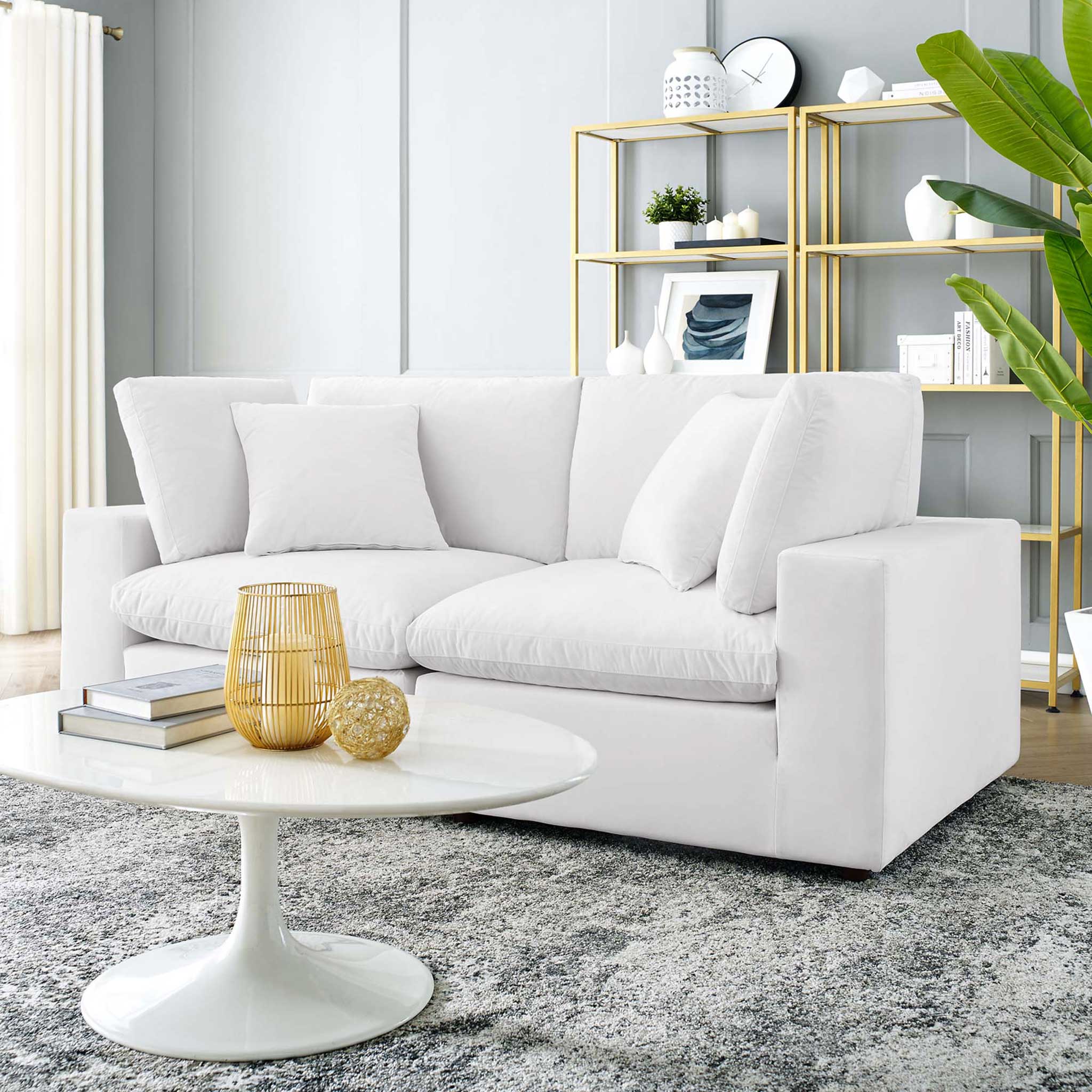 Carmen Down Filled Overstuffed Velvet Loveseat White - Image 6