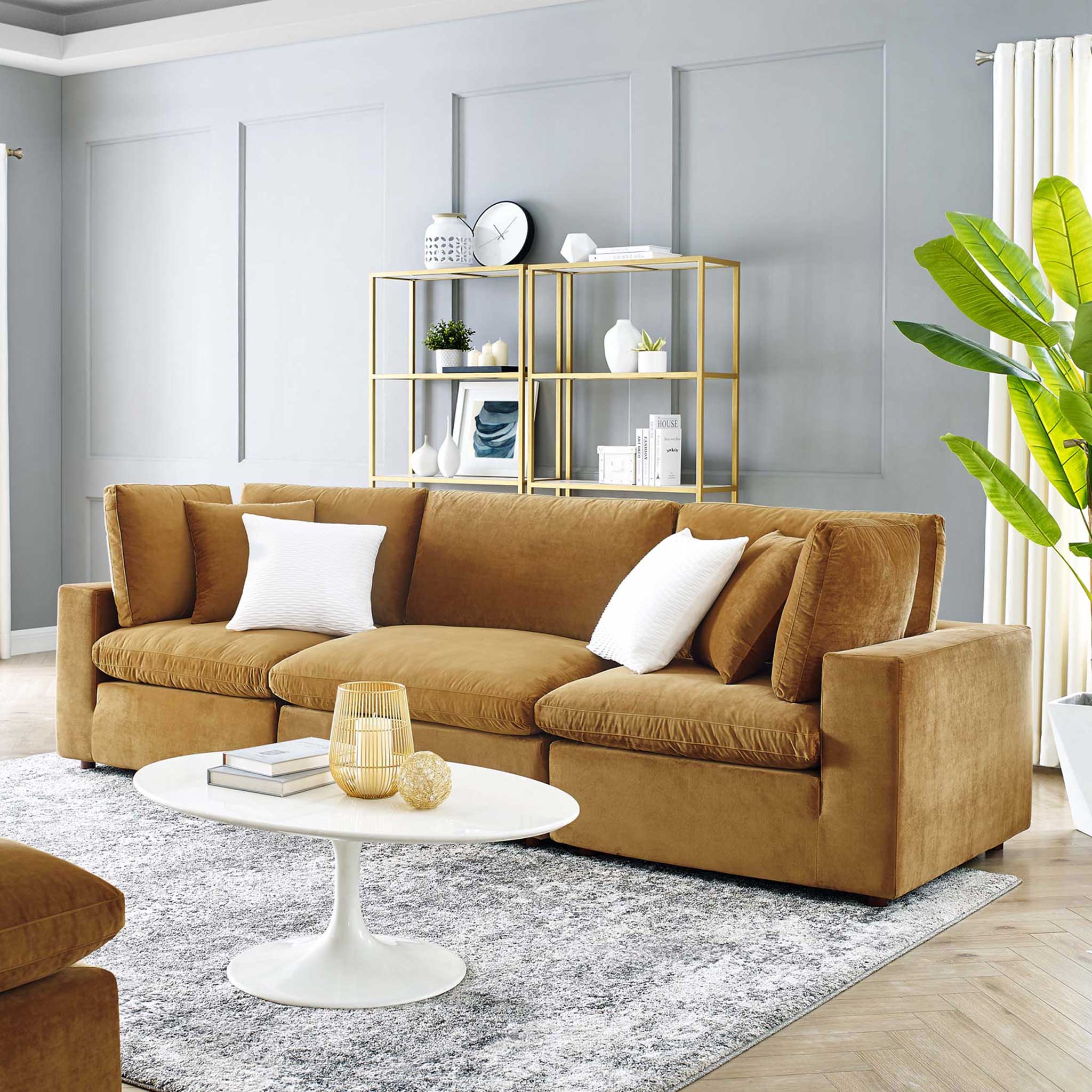 Carmen Down Filled Overstuffed Velvet Sofa Cognac - Image 10