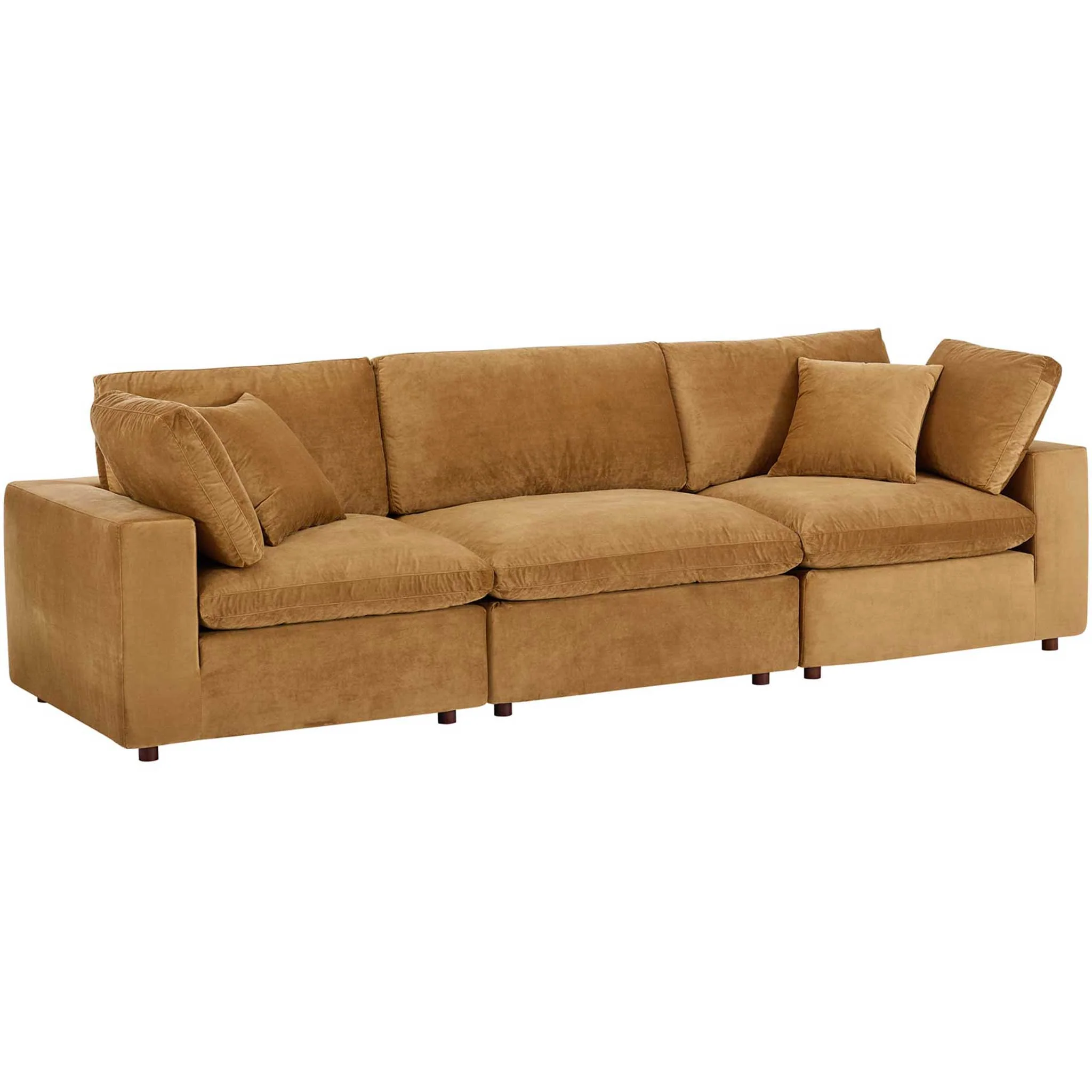 Carmen Down Filled Overstuffed Velvet Sofa Cognac - Image 2