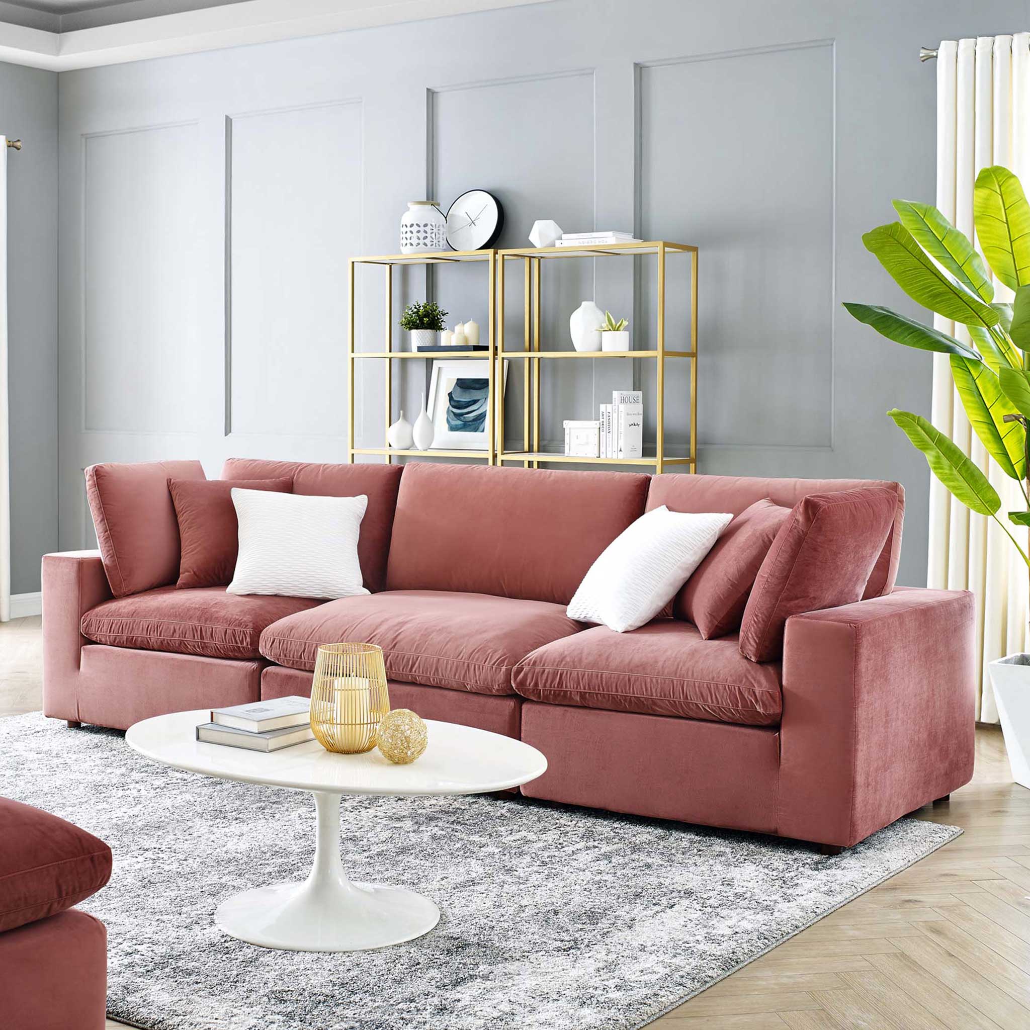 Carmen Down Filled Overstuffed Velvet Sofa Dusty Rose - Image 8