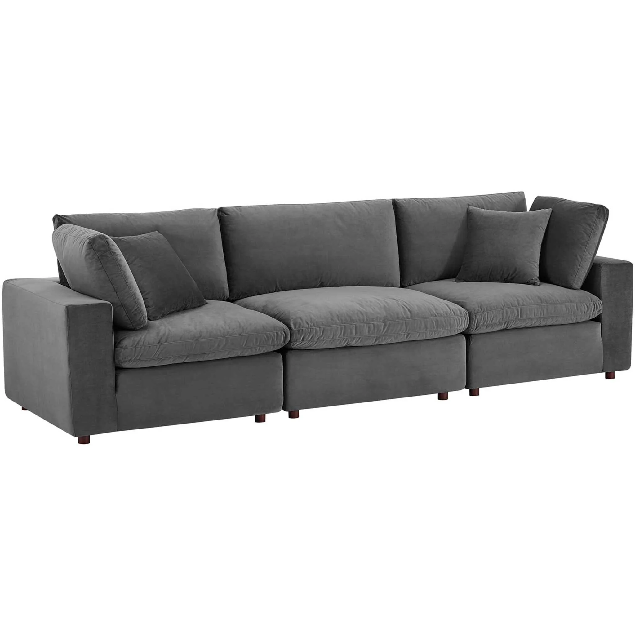 Carmen Down Filled Overstuffed Velvet Sofa Gray - Image 2