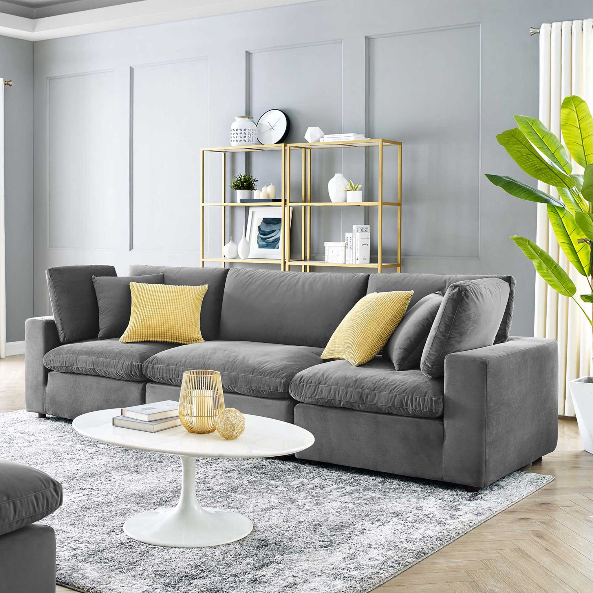 Carmen Down Filled Overstuffed Velvet Sofa Gray - Image 8