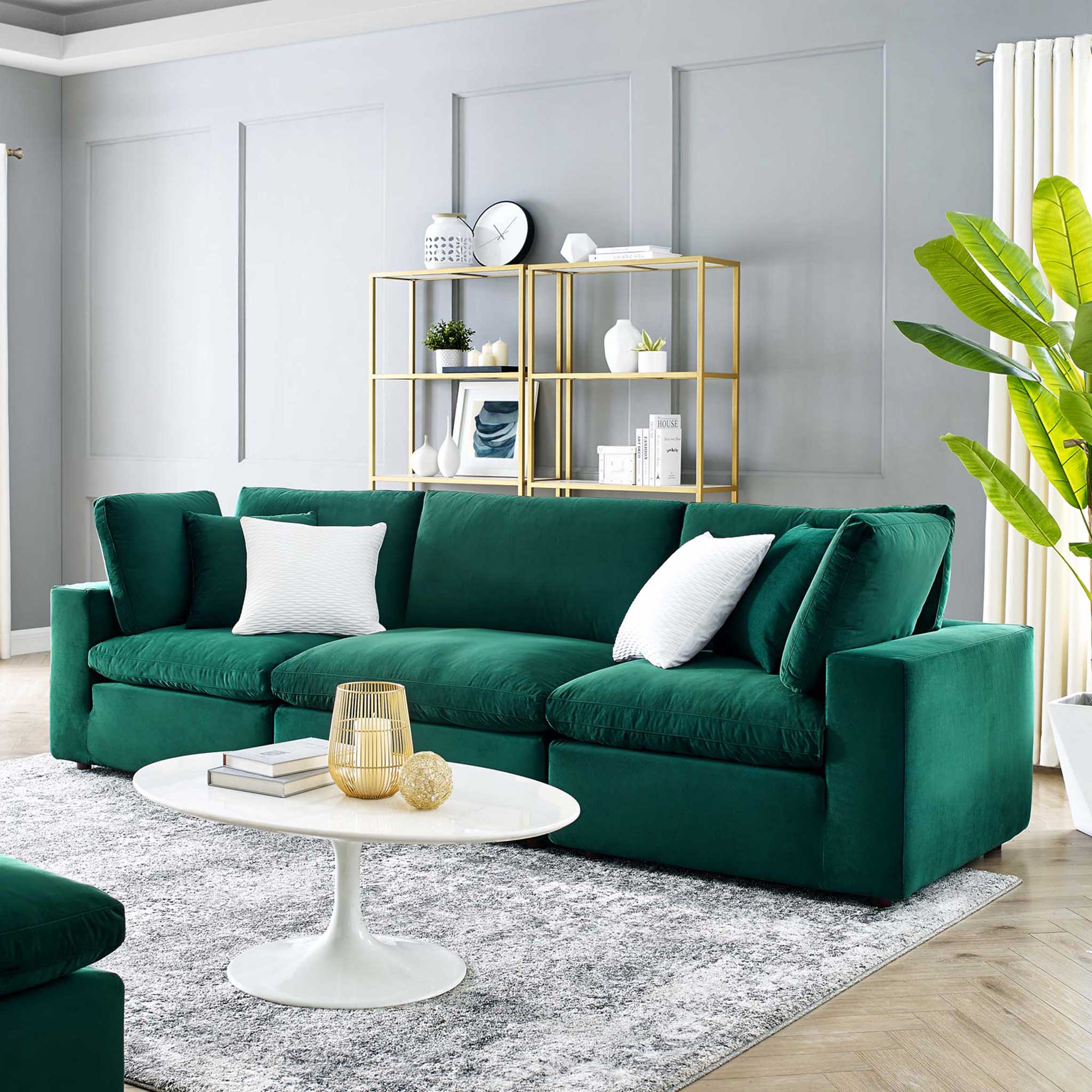 Carmen Down Filled Overstuffed Velvet Sofa Green - Image 8