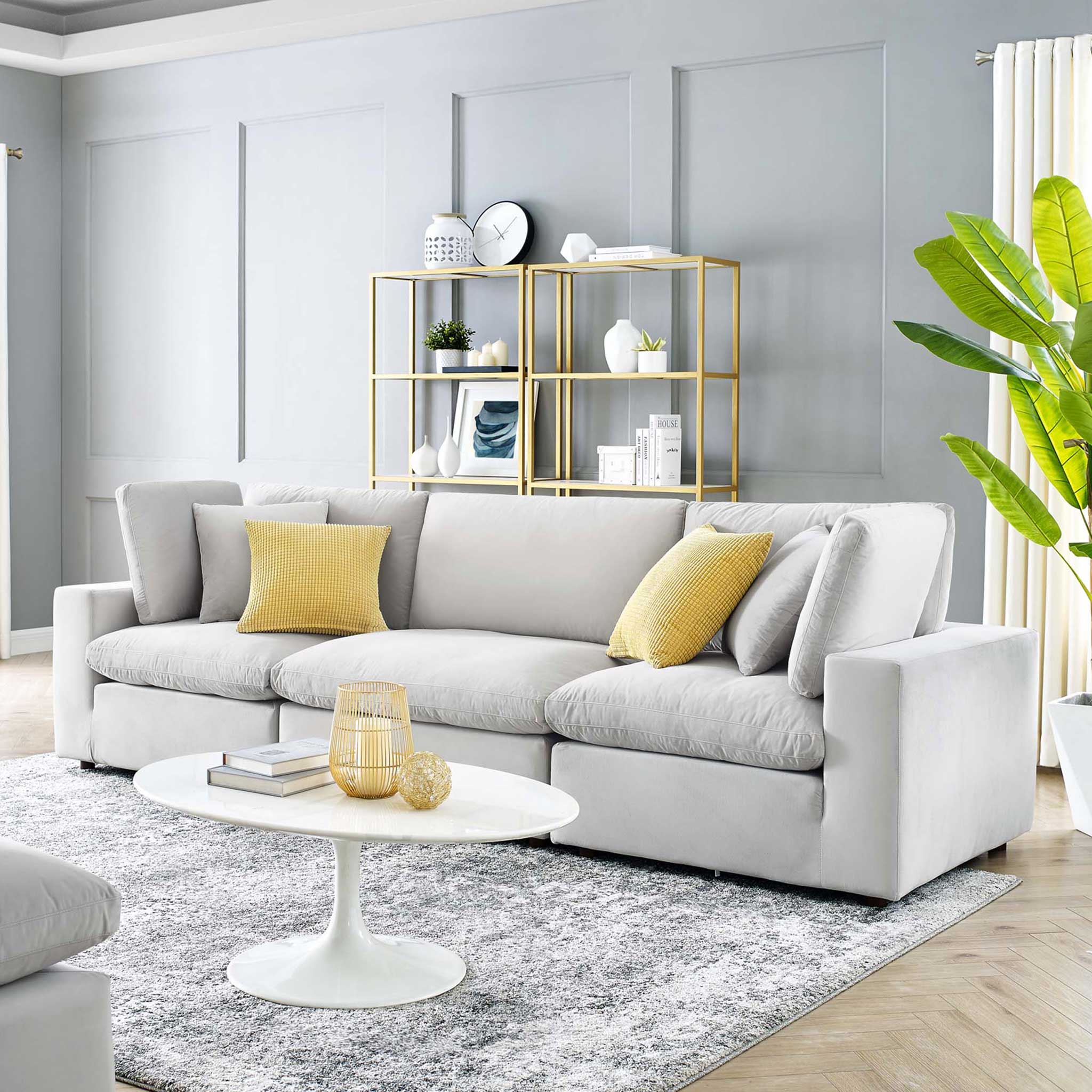 Carmen Down Filled Overstuffed Velvet Sofa Light Gray - Image 8
