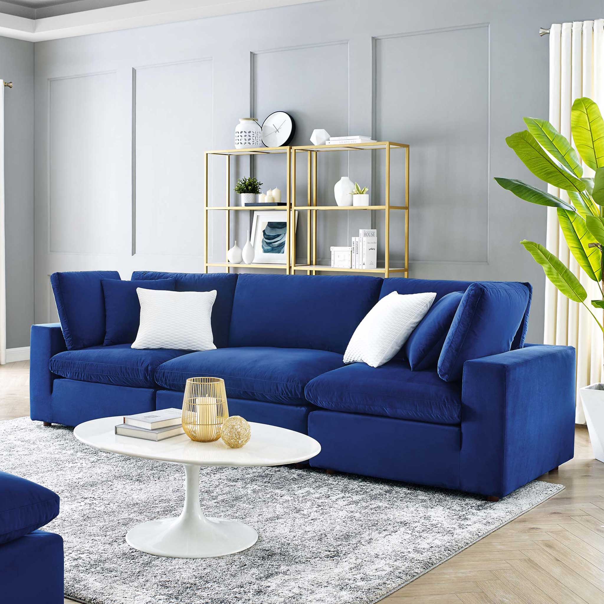 Carmen Down Filled Overstuffed Velvet Sofa Navy - Image 8