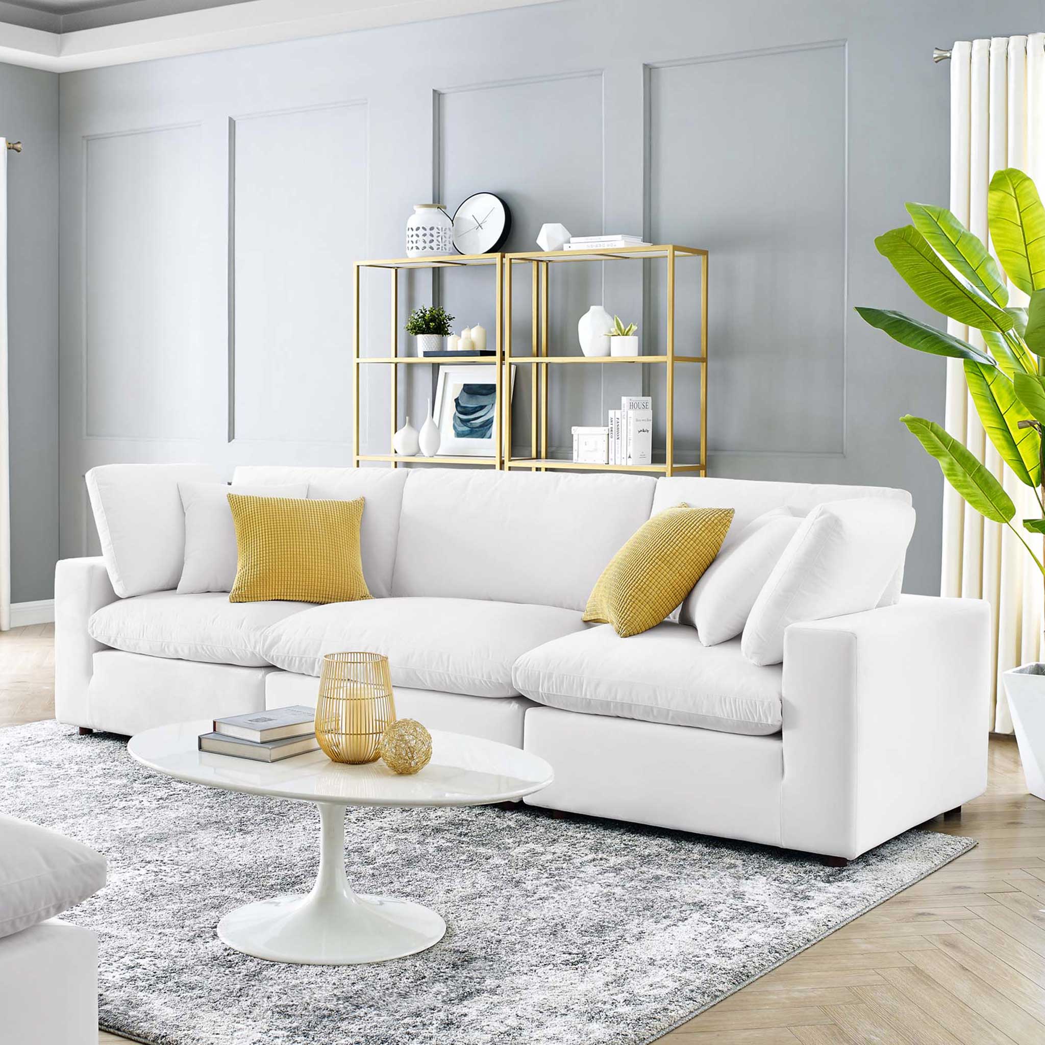 Carmen Down Filled Overstuffed Velvet Sofa White - Image 8