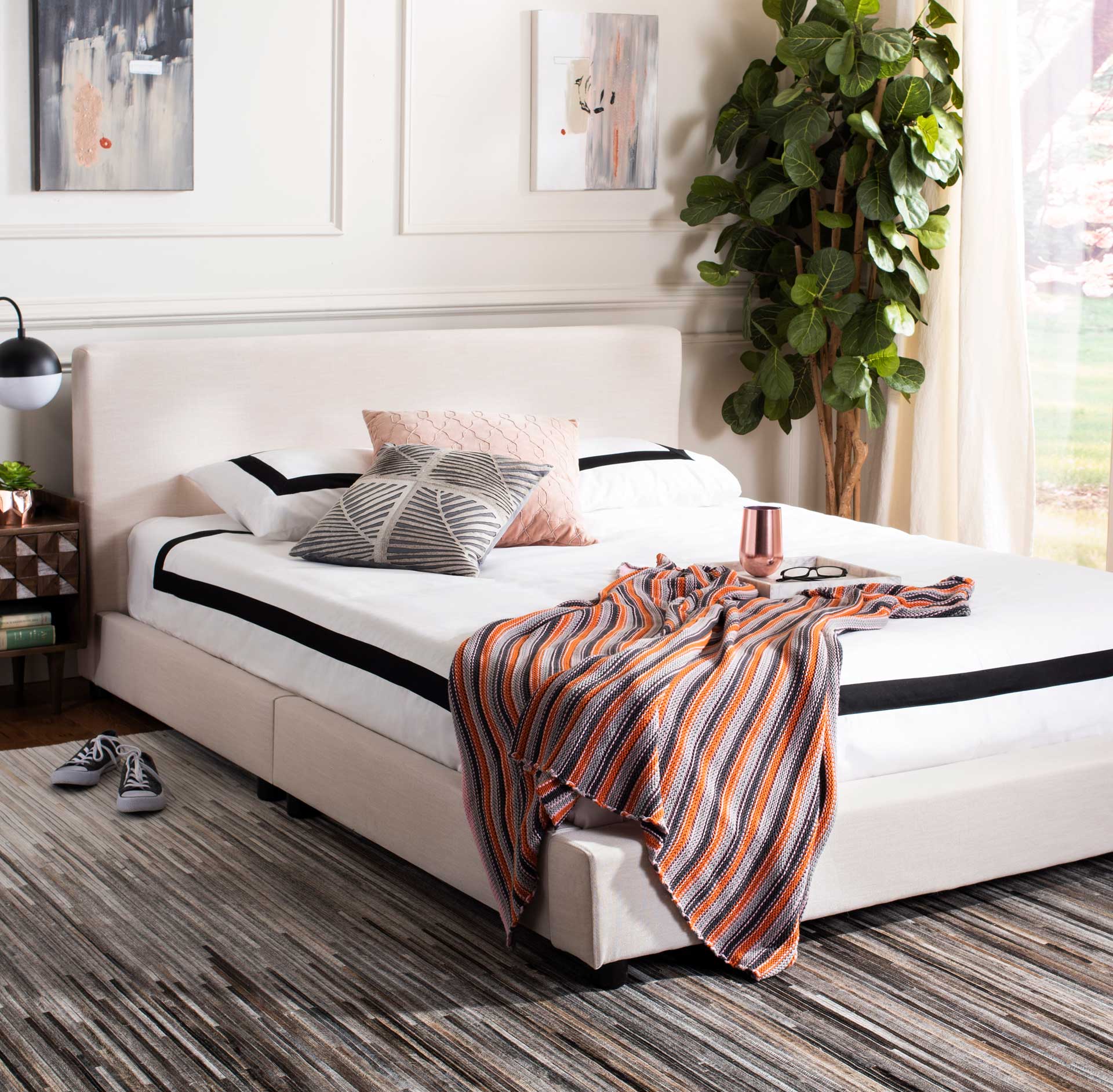 Carolina Upholstered Bed Light Beige - Image 5