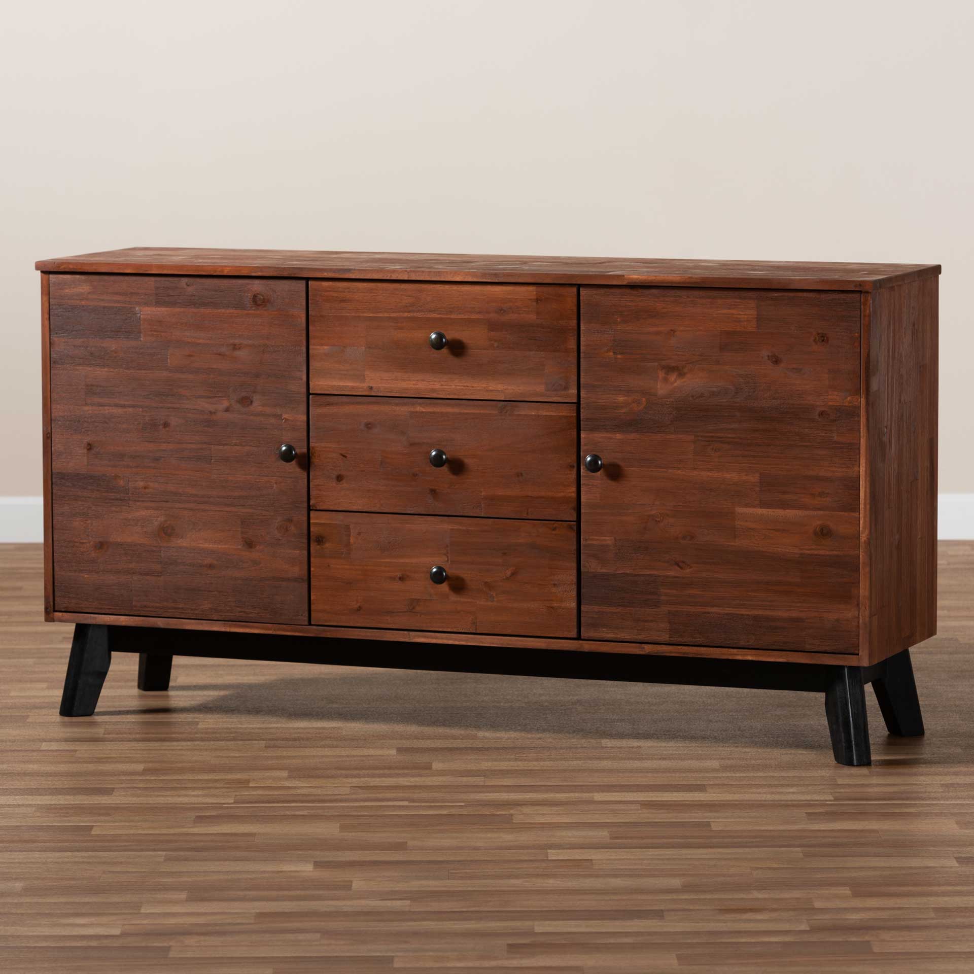 Caroline 2-Door Wood Sideboard Brown/Black - Image 8