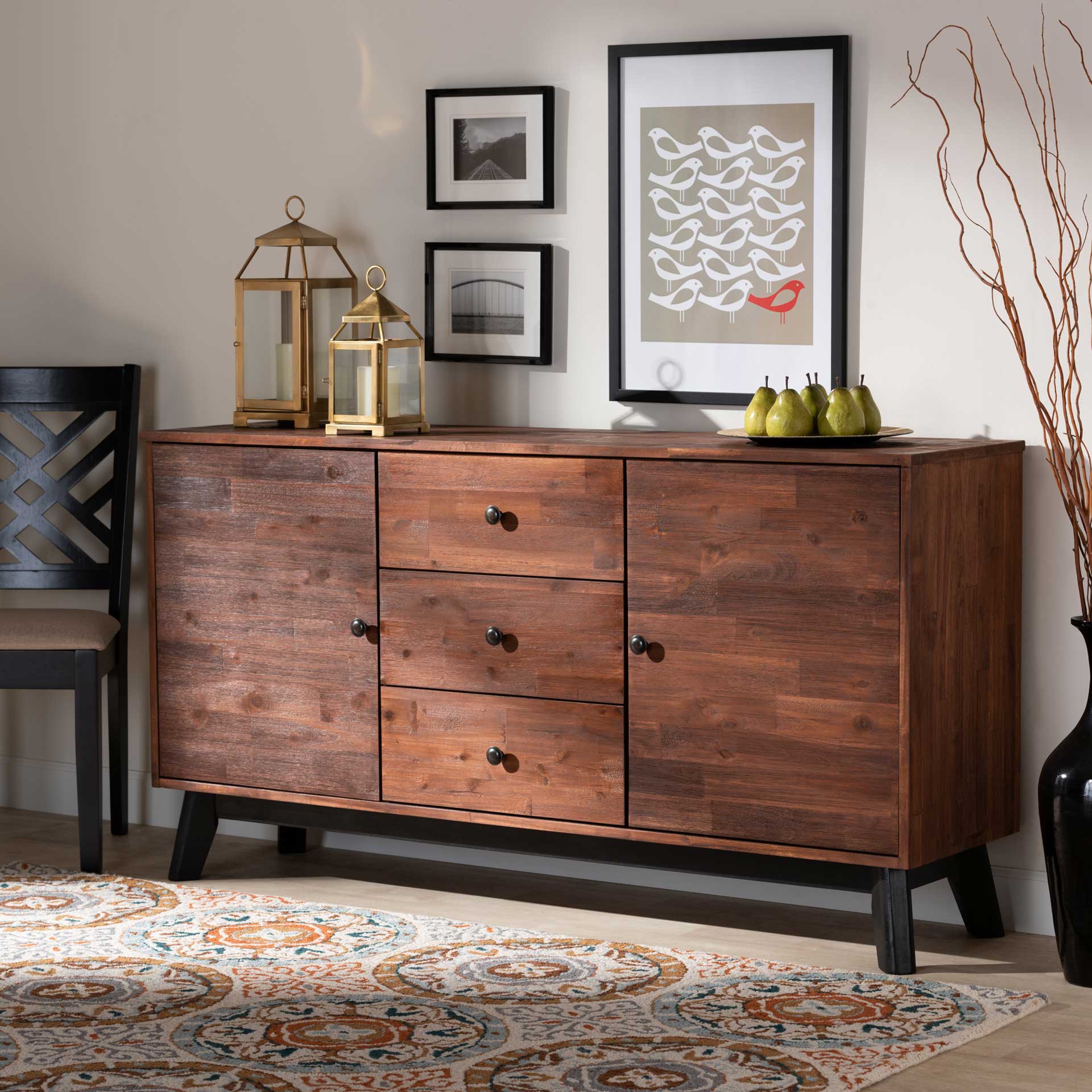 Caroline 2-Door Wood Sideboard Brown/Black - Image 9