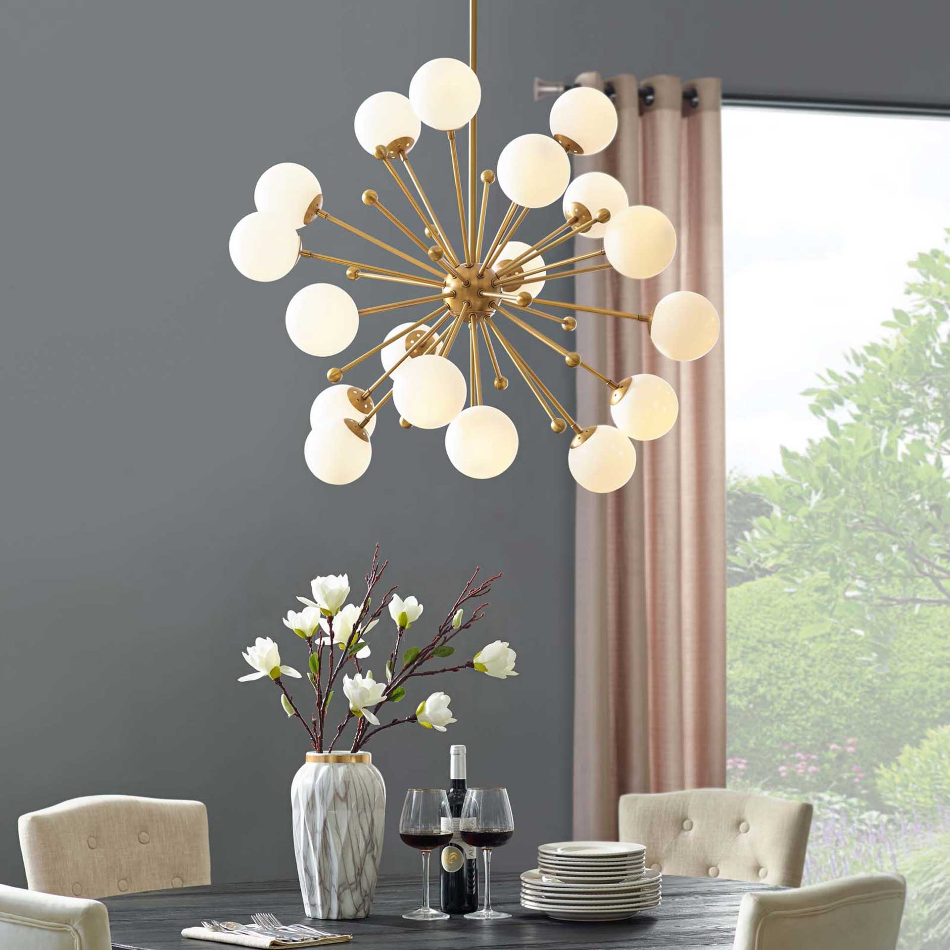 Caroline White Glass Chandelier White/Brass Gold - Image 4