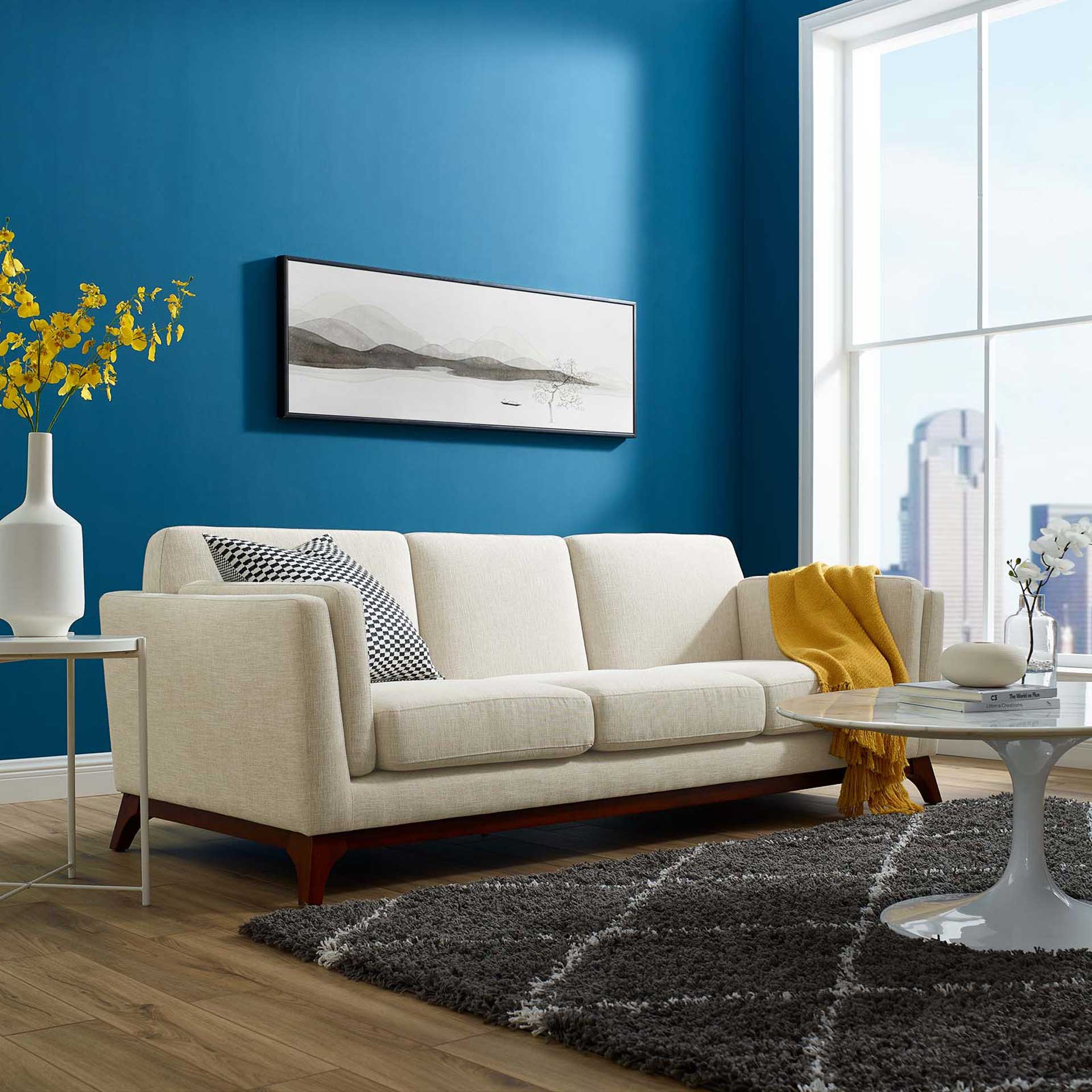 Casa Upholstered Fabric Sofa Beige - Image 5